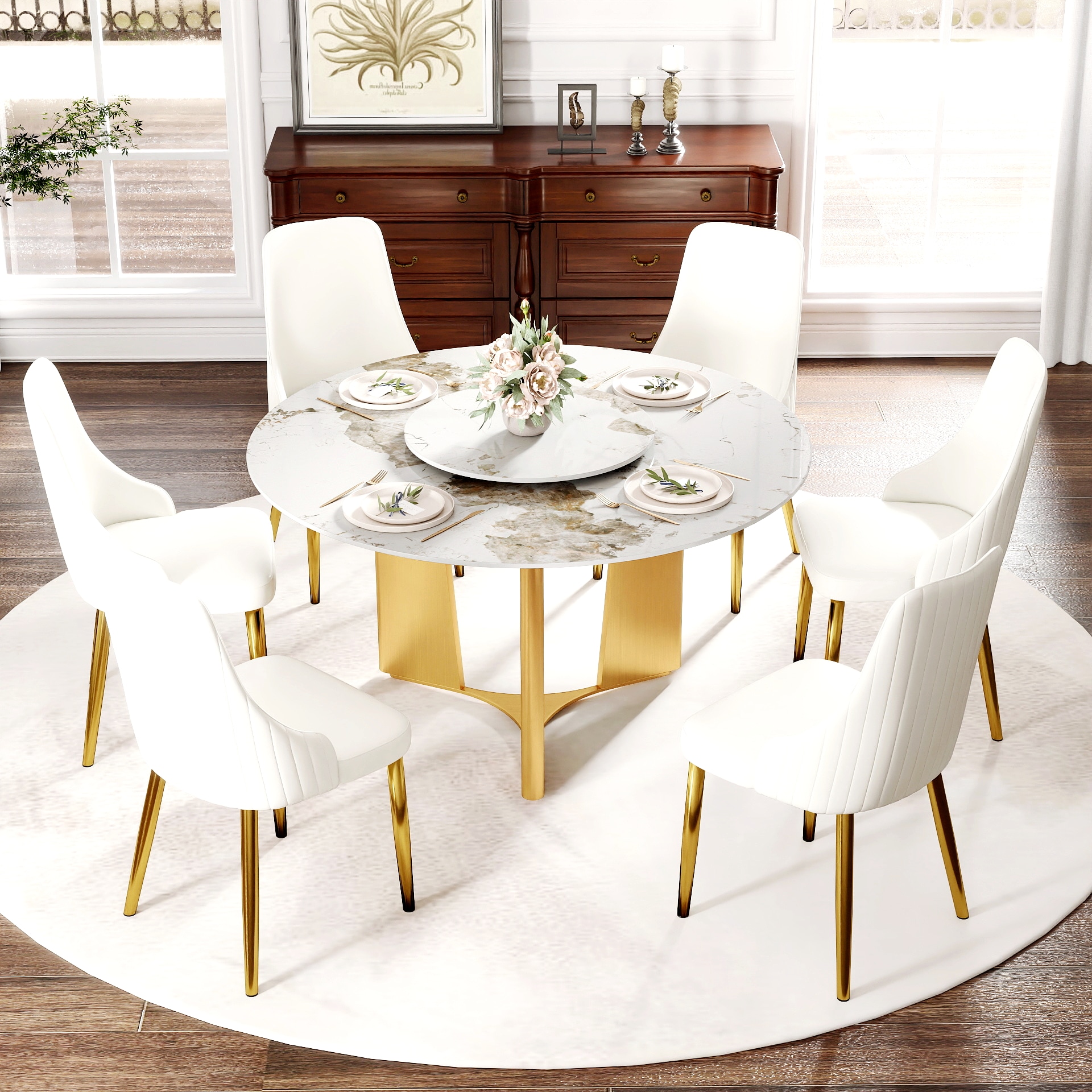 BuotiqHom DH-B-135P60-3G 53 in. Pandora Round Contemporary/Modern Dining Table, Ceramic with Primed Steel 53-in L x 29.5-in H