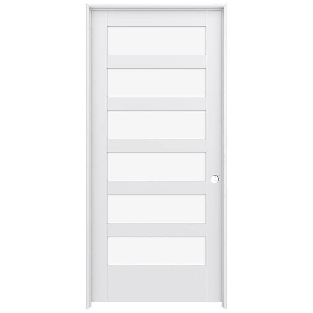 JELD-WEN LOWOLJW221100985 36-in x 80-in Primed Solid core 6-panel Clear glass Left hand Smooth Primed MDF Flat Jamb Single Prehung Interior Door