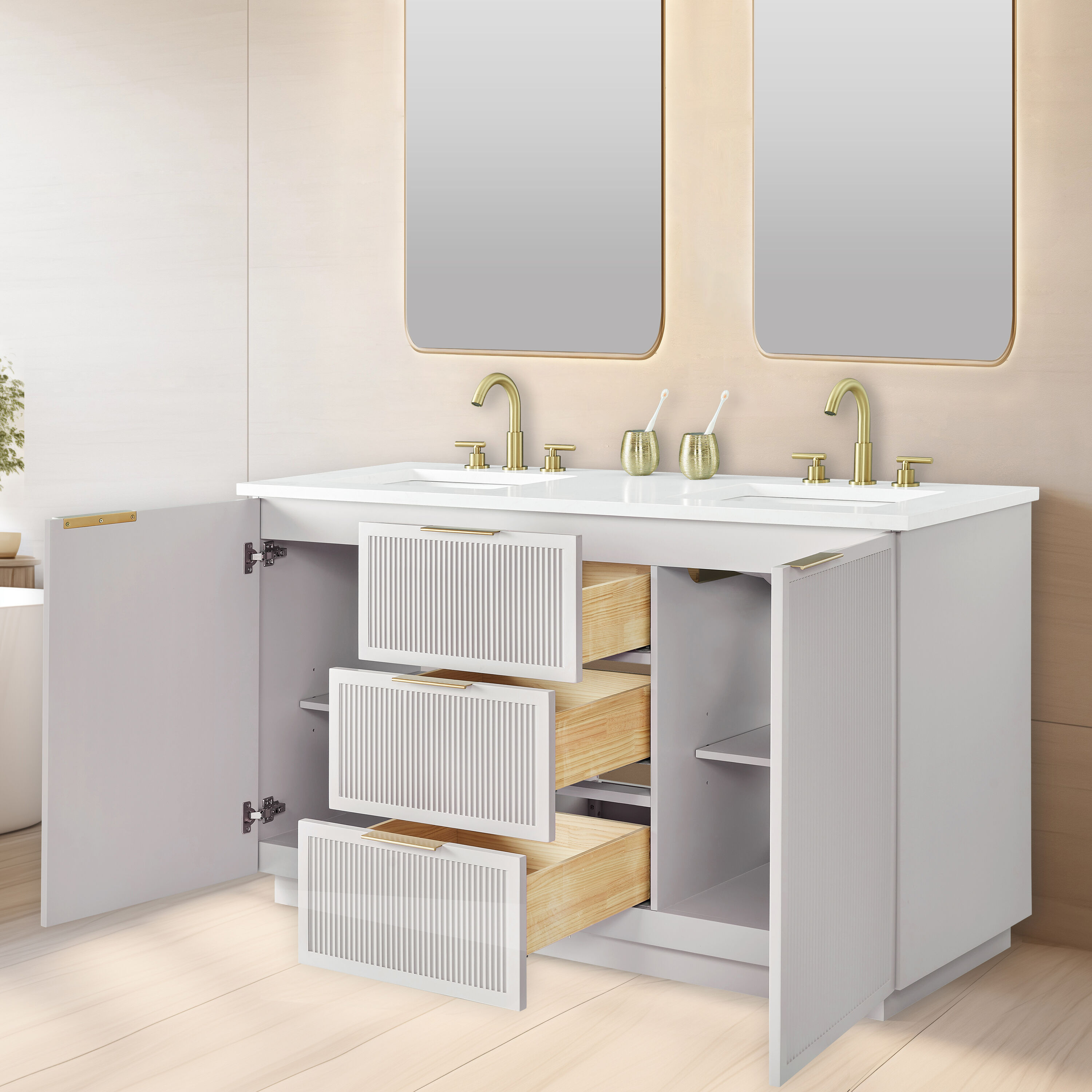 Sudio Design ADDISON 60-in Taupe Undermount Double Sink Bathroom Vanity ...