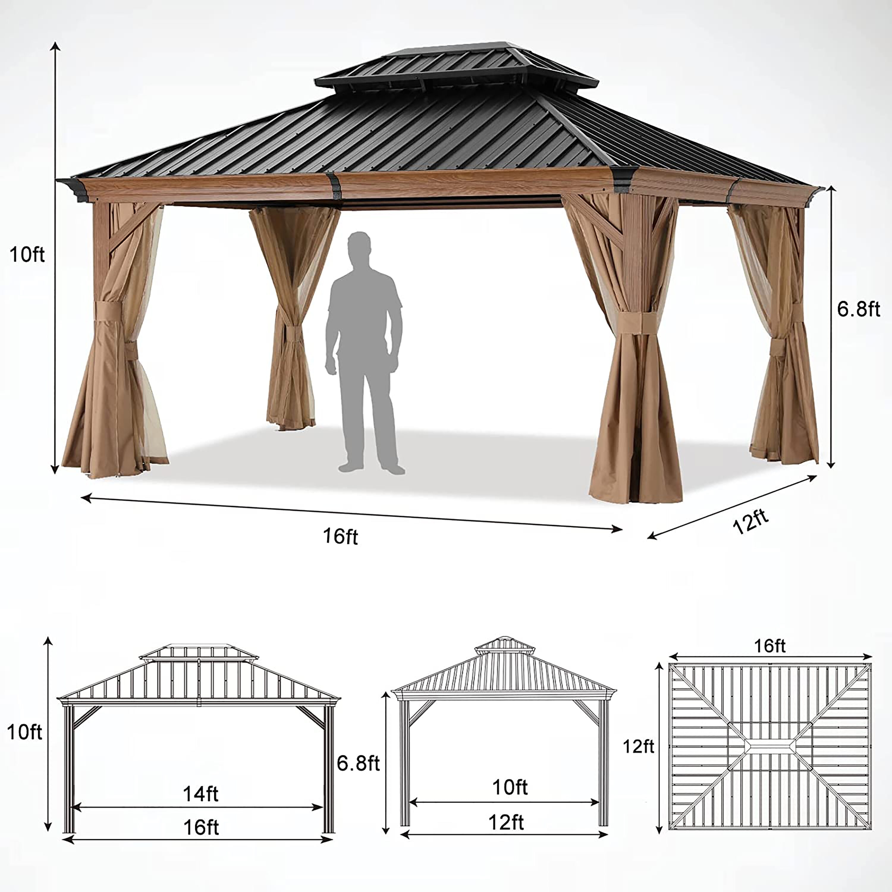 ABCCANOPY 16-ft X 12-ft Rectangle Wood Looking Metal Steel Roof Gazebo ...