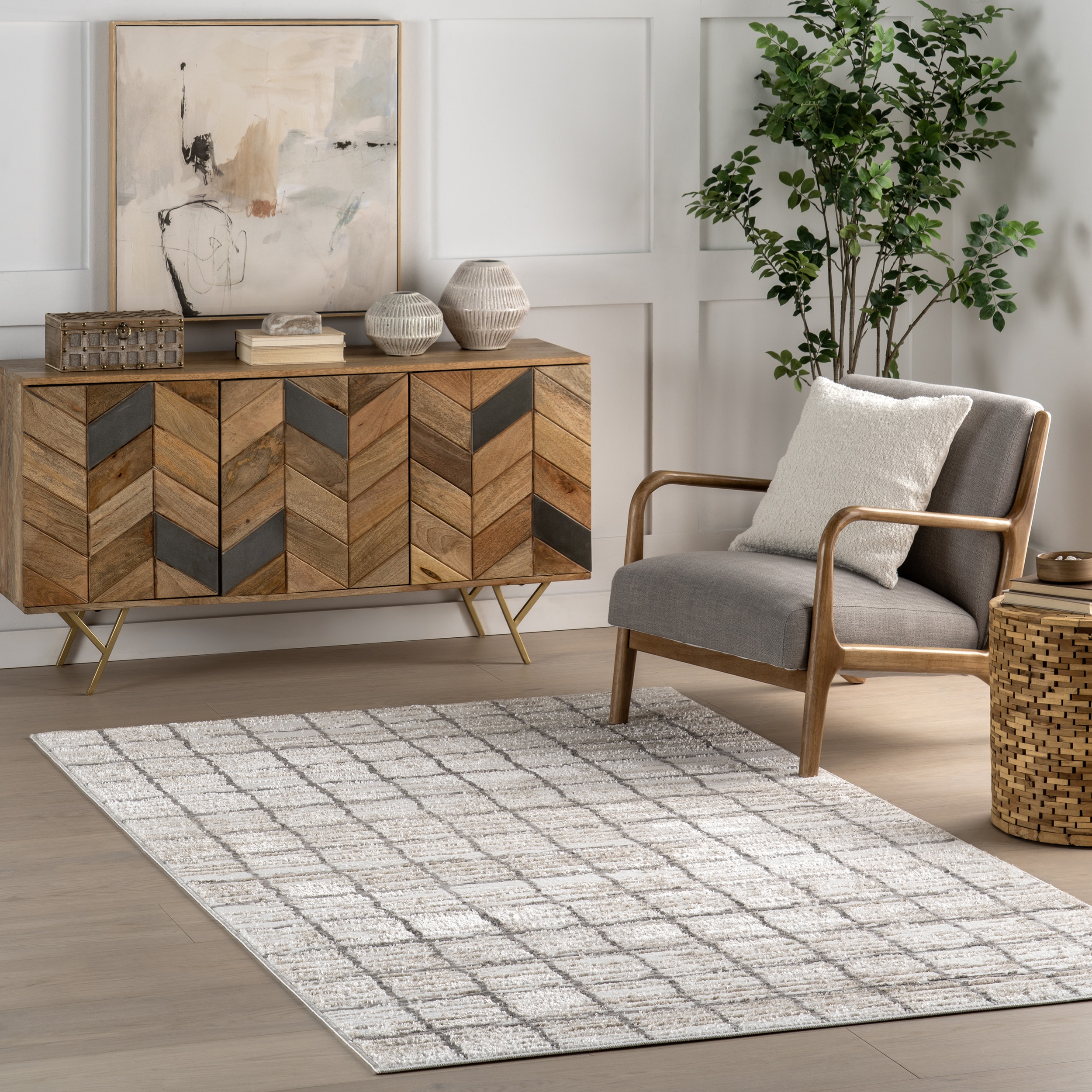 nuLOOM 200OWCF05A-508 Xylia Checkered 5ft. x 8ft. Beige Area Rug