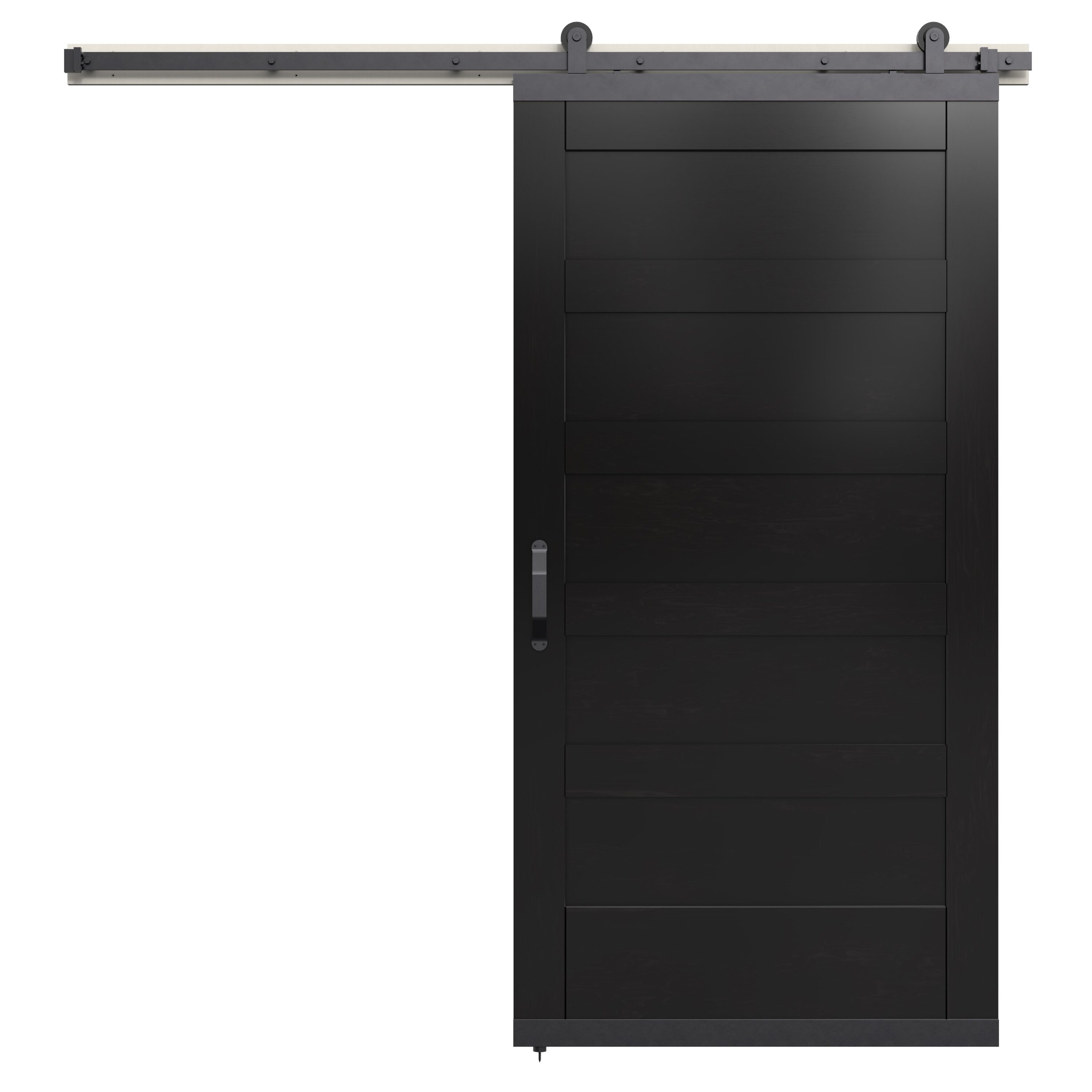 JELD-WEN 42-in x 80-in Black 5-bar Maple Wood Solid Core Barn Door ...