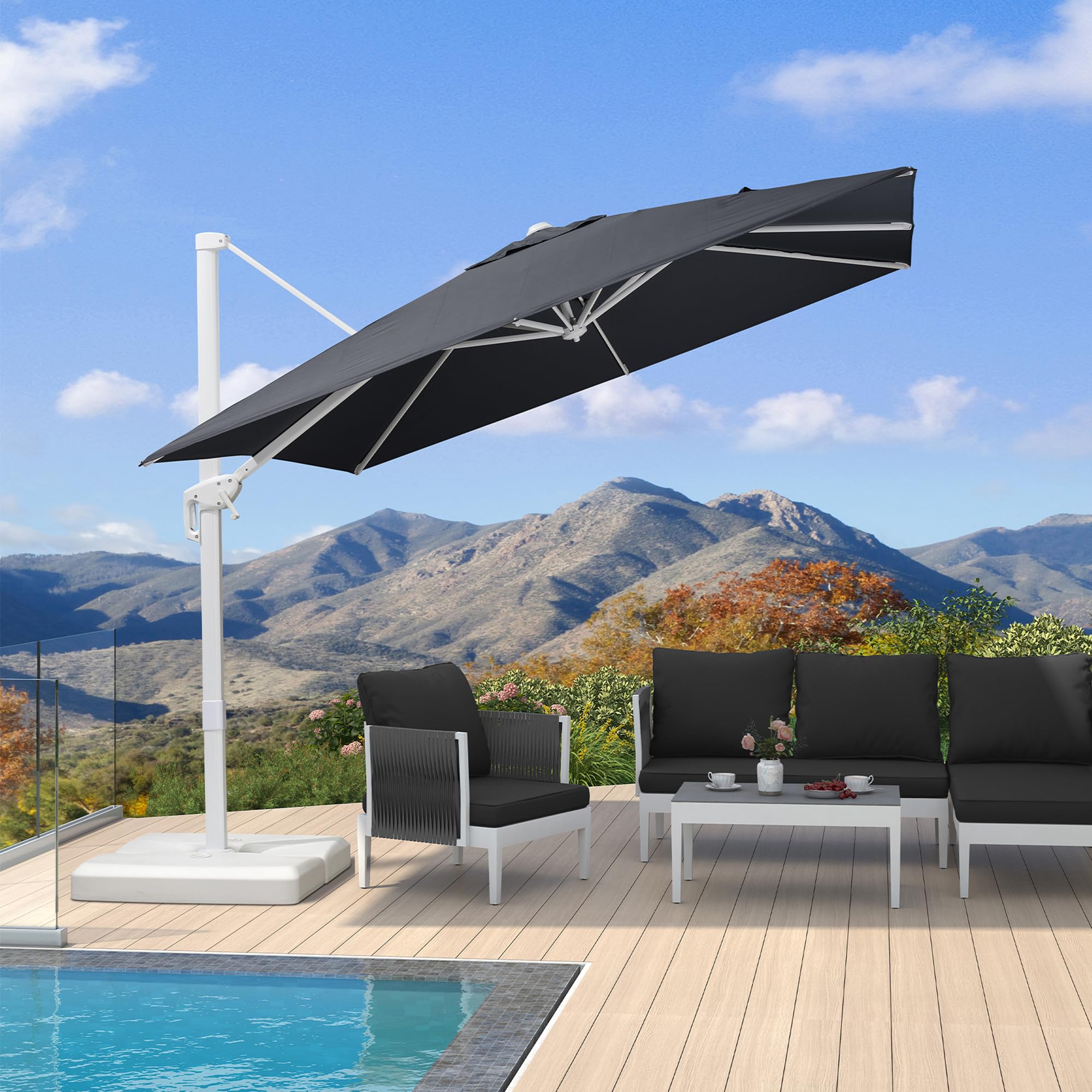 PURPLE LEAF LS02XBS09-GY 9-ft Aluminum Gray Crank Cantilever Patio Umbrella