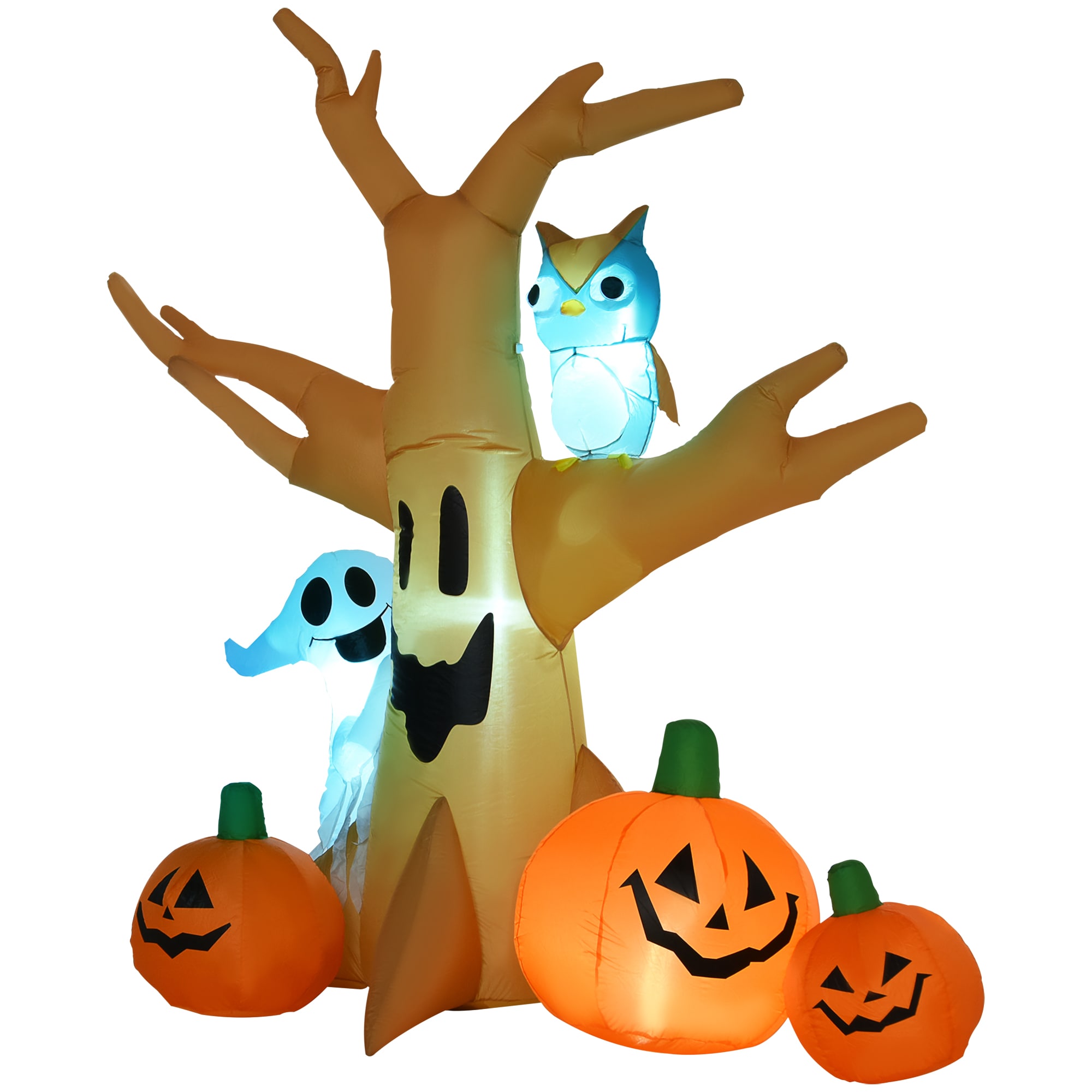 LOVMOR SF-L-W2225P229515 7 ft Tall Lighted Halloween Inflatables Outdoor Decorations Haunted Tree With Owl Ghost Pumpkins Blow Up LED Yard