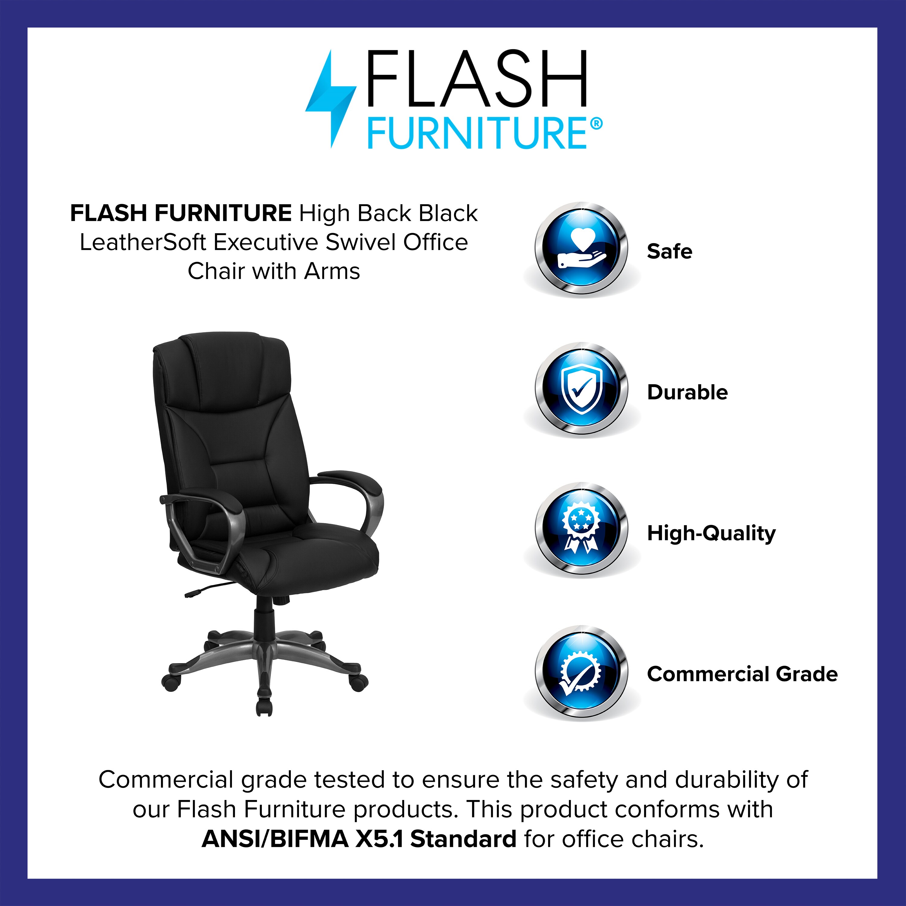 Ergonomic High Back Black LeatherSoft Swivel Executive Chair