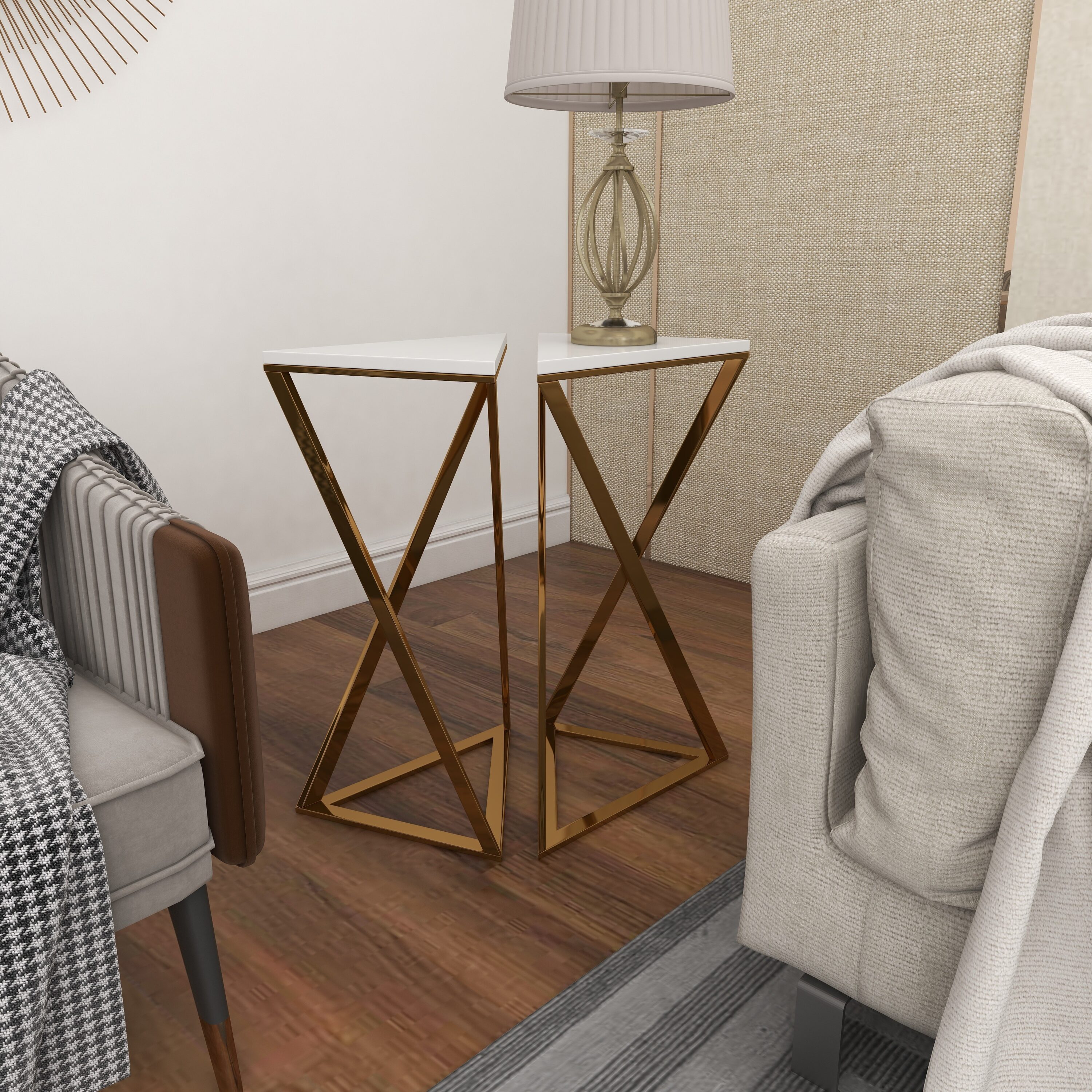 Grayson Lane 45843 14-in W x 24-in H Gold with Marble Top Stone Triangle Rustic End Table