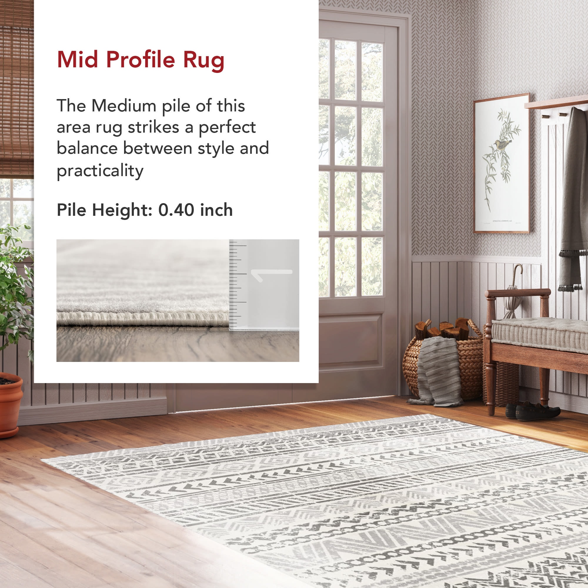 Modern Light Grey Tribal Motif 5' x 8' Synthetic Area Rug