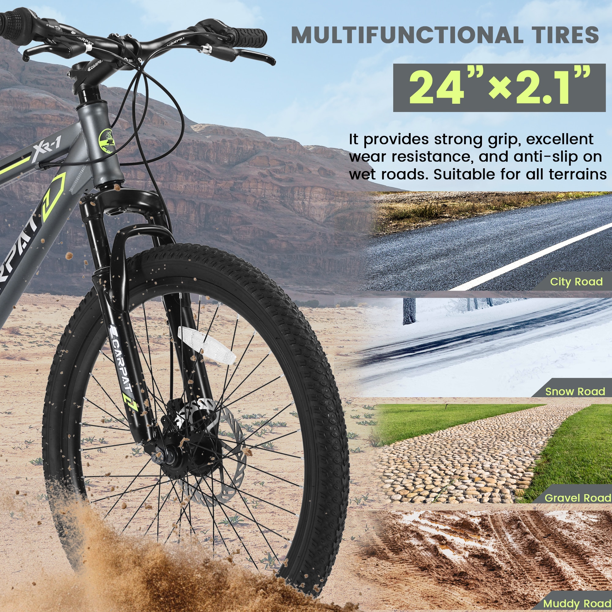 Anysun 24 Inch Mountain Bike for Boys and Girls with Shimano 21 Speed and Dual Disc Brakes Steel Frame Front Suspension MTB