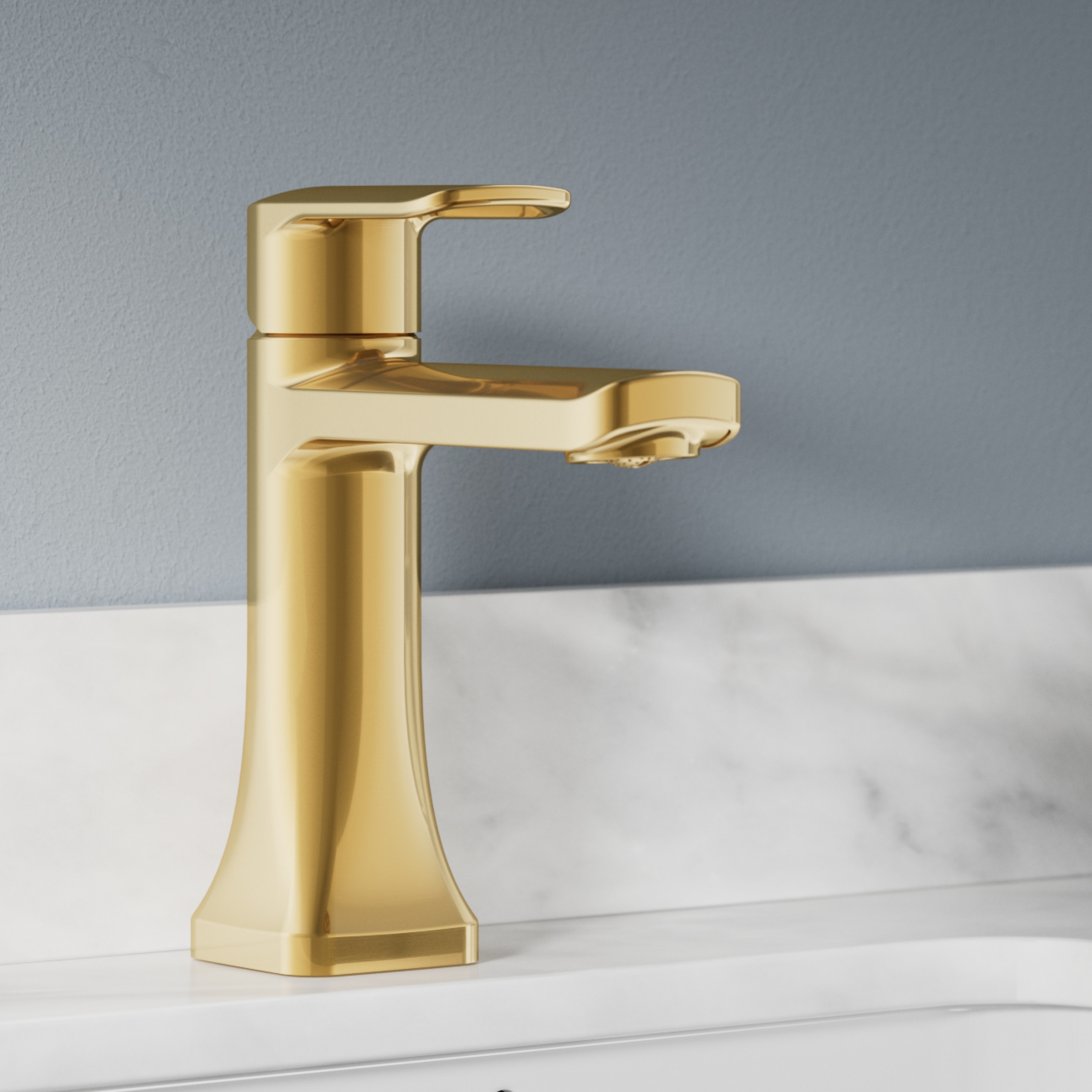 allen + roth FS6A0236CZ Dunmore Brushed Gold Single hole 1-handle WaterSense Mid-arc Residential Handle Bathroom Sink Faucet with Drain with Deck Plate