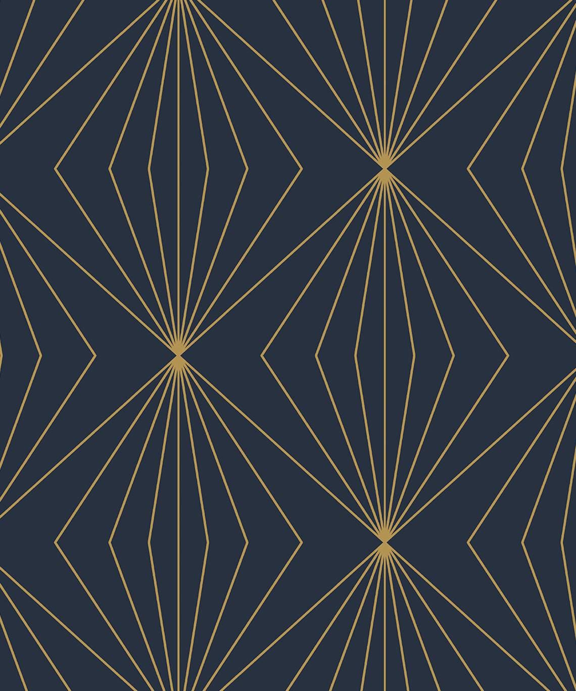 Dark Blue and Metallic Gold Geometric Peel and Stick Wallpaper