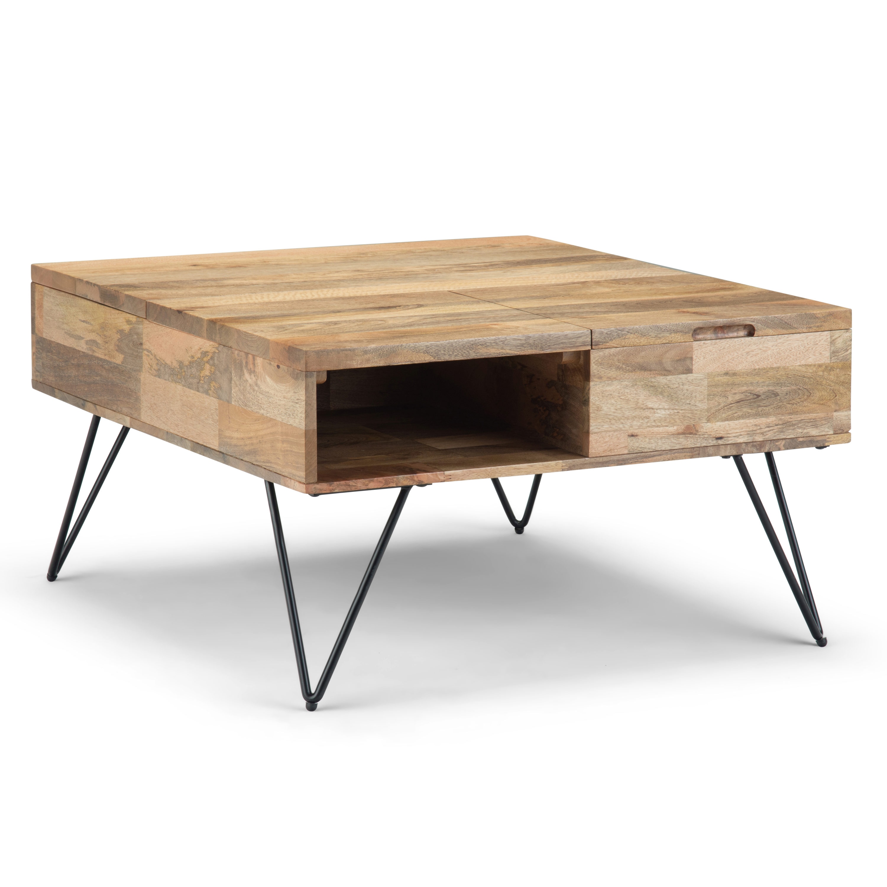 Natural Mango Wood Square Lift-Top Coffee Table with Storage