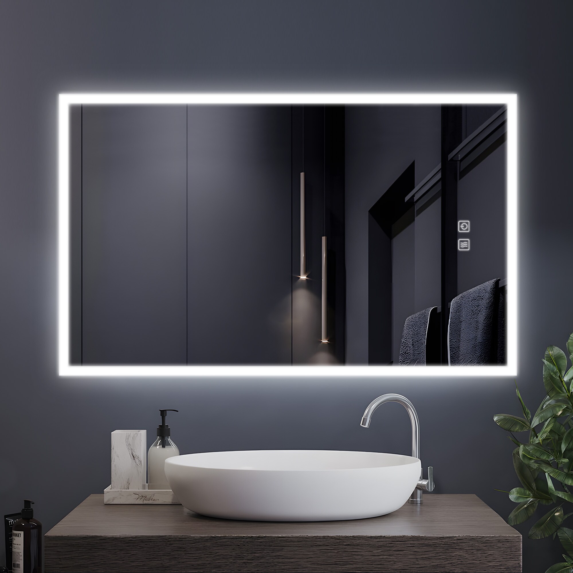 Dovelina LS-A-MR03086 35-Inches x 59-Inches Polished Frameless Rectangle Dimmable Lighted Fog Free Bathroom Vanity Mirror ( Sliver )