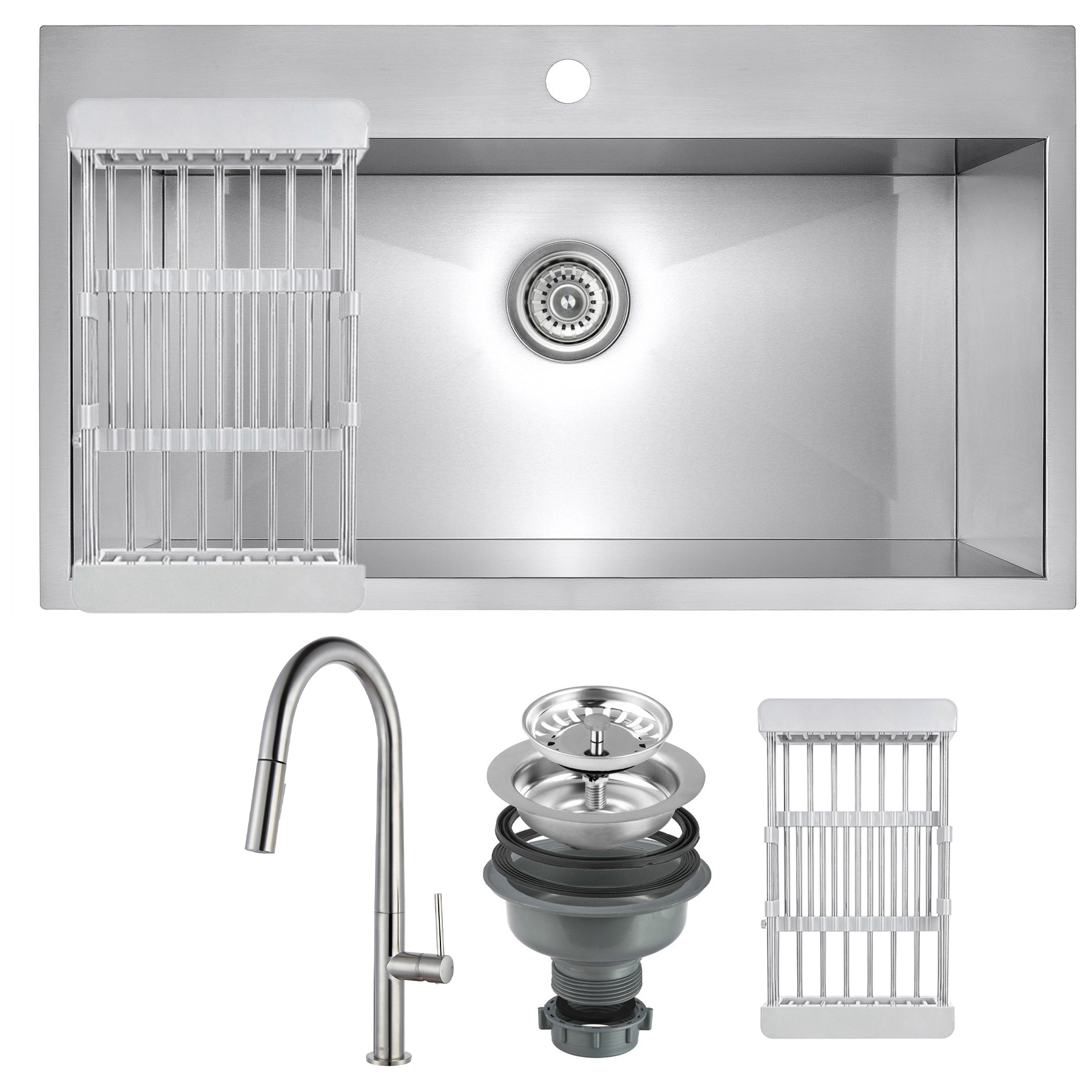 allen + roth The Hoffman Collection Dual-mount 33-in x 22-in Stainless  Steel Single Bowl 2-Hole Kitchen Sink All-in-one Kit in the Kitchen Sinks  department at