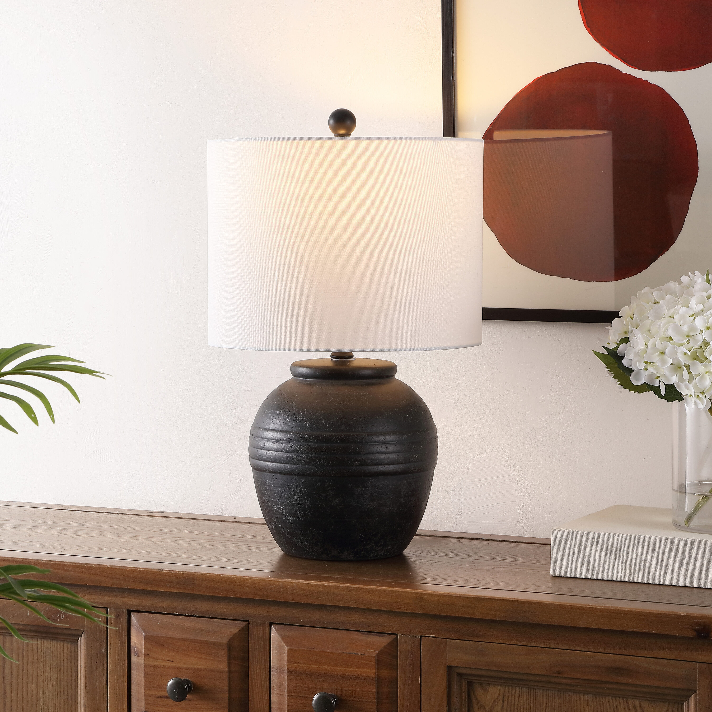 Safavieh TBL4495A Table Lamps 20-in Black LED Incandescent Rotary socket Table Lamp with Cotton Shade