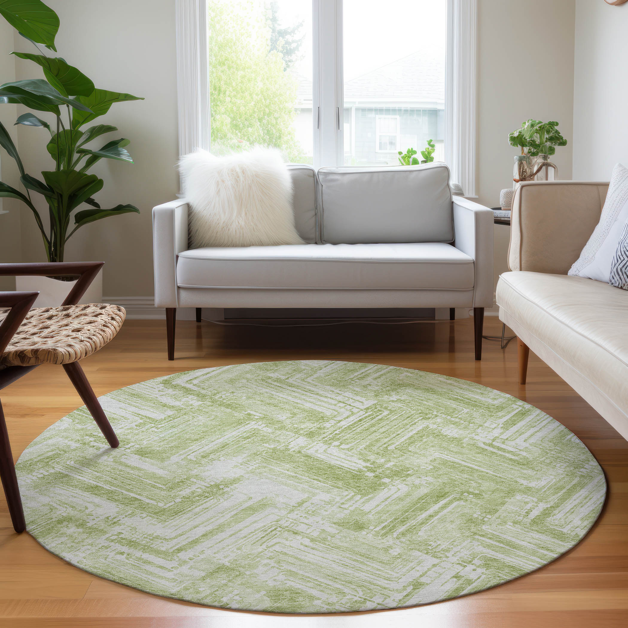Addison Rugs ACN630GE8RO Chantille ACN630GE 8 x 8 (ft) Polyester Green Round Indoor/Outdoor Geometric Machine washable Area rug