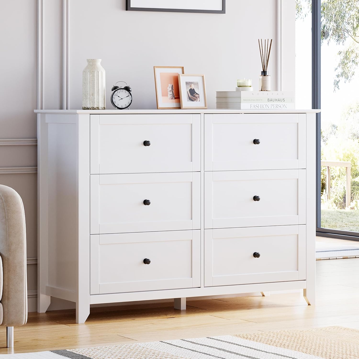 Qeetex 50in White 6-Drawer Dresser Minimalist Storage Organizer with Metal  Handles in the Dressers department at Lowes.com