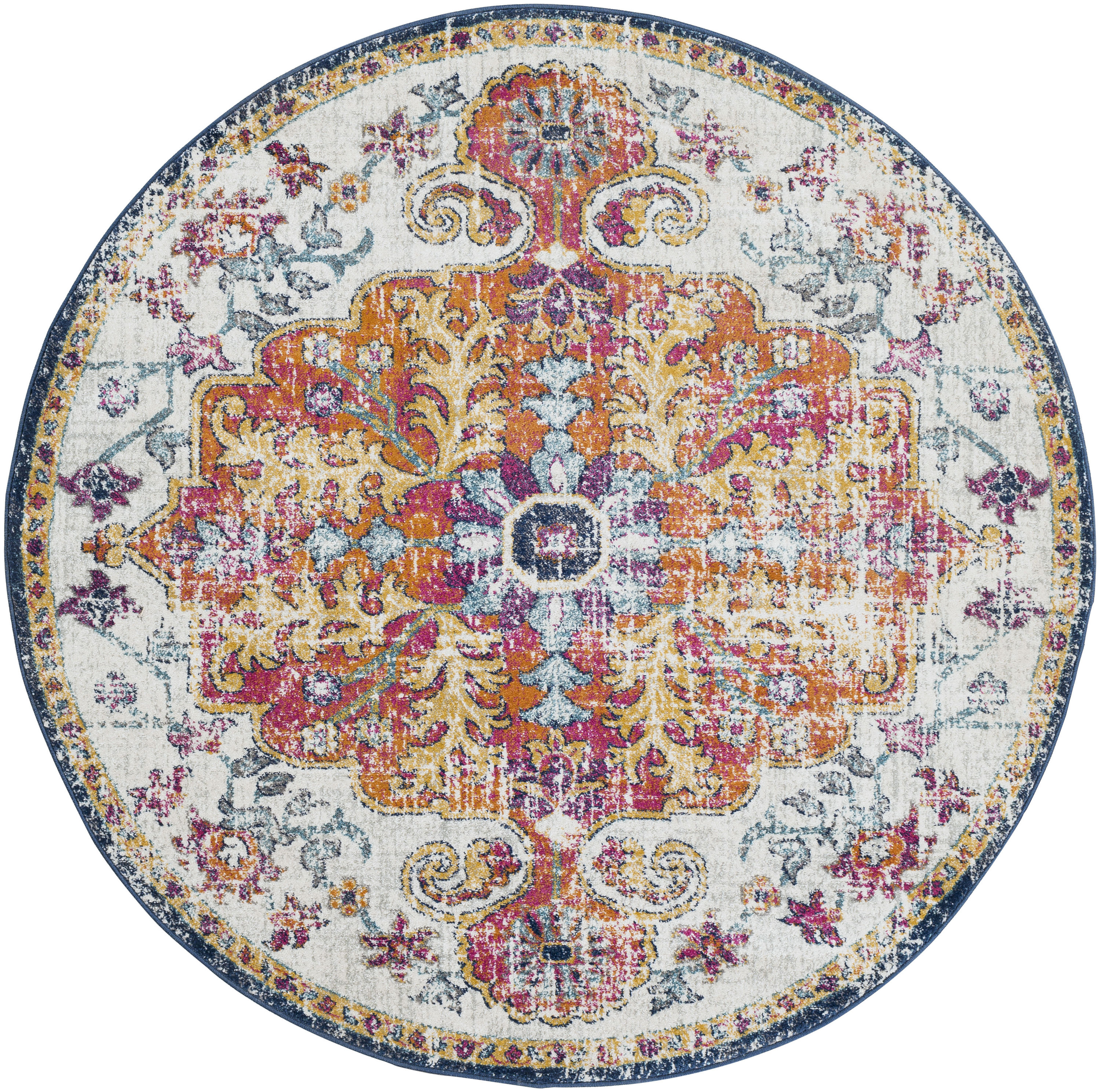 Livabliss 5'3" Round Multicolor Synthetic Medallion Area Rug