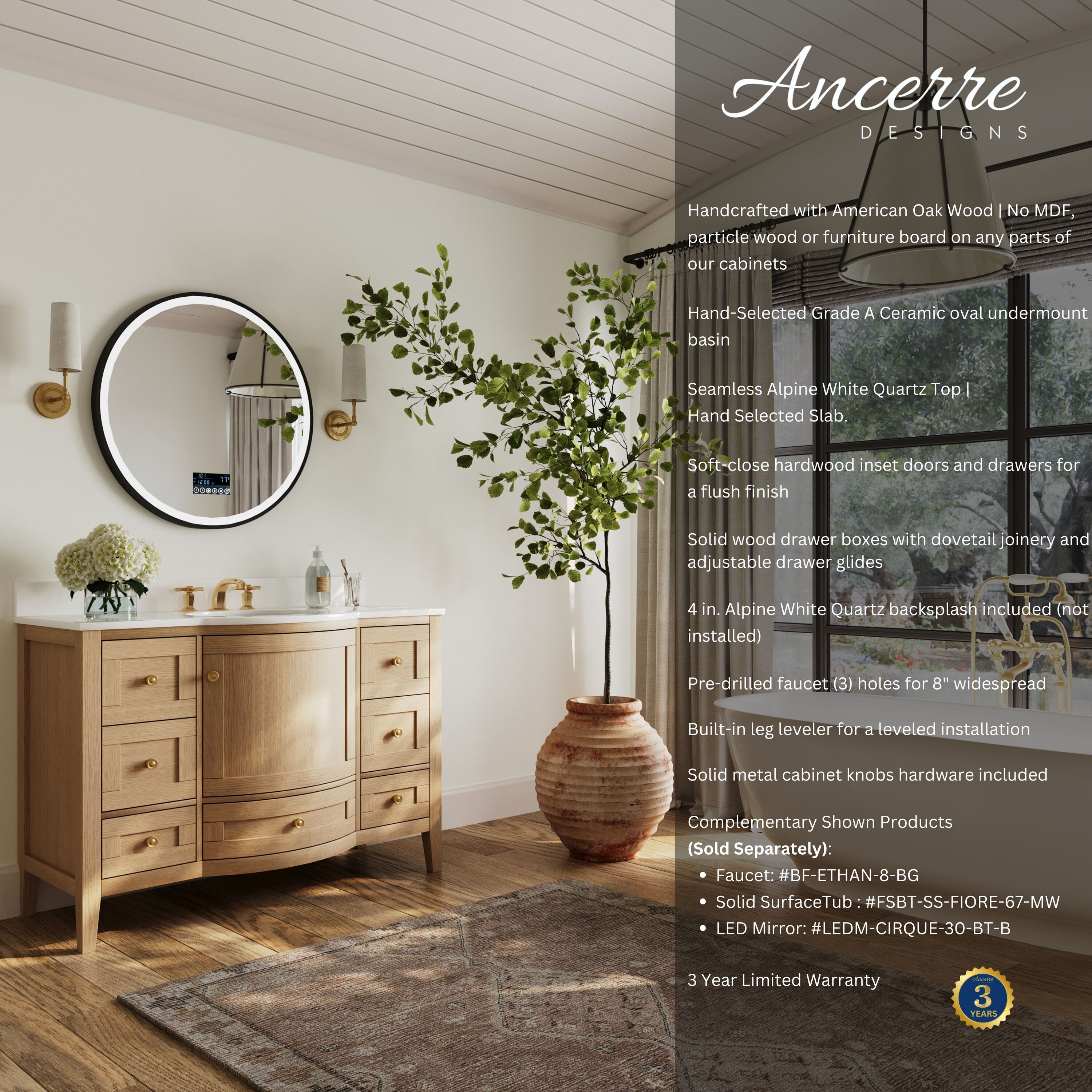 Ancerre Designs VTSLAUREN48OAKWQZ Bath-Vanity-Combo - View #2
