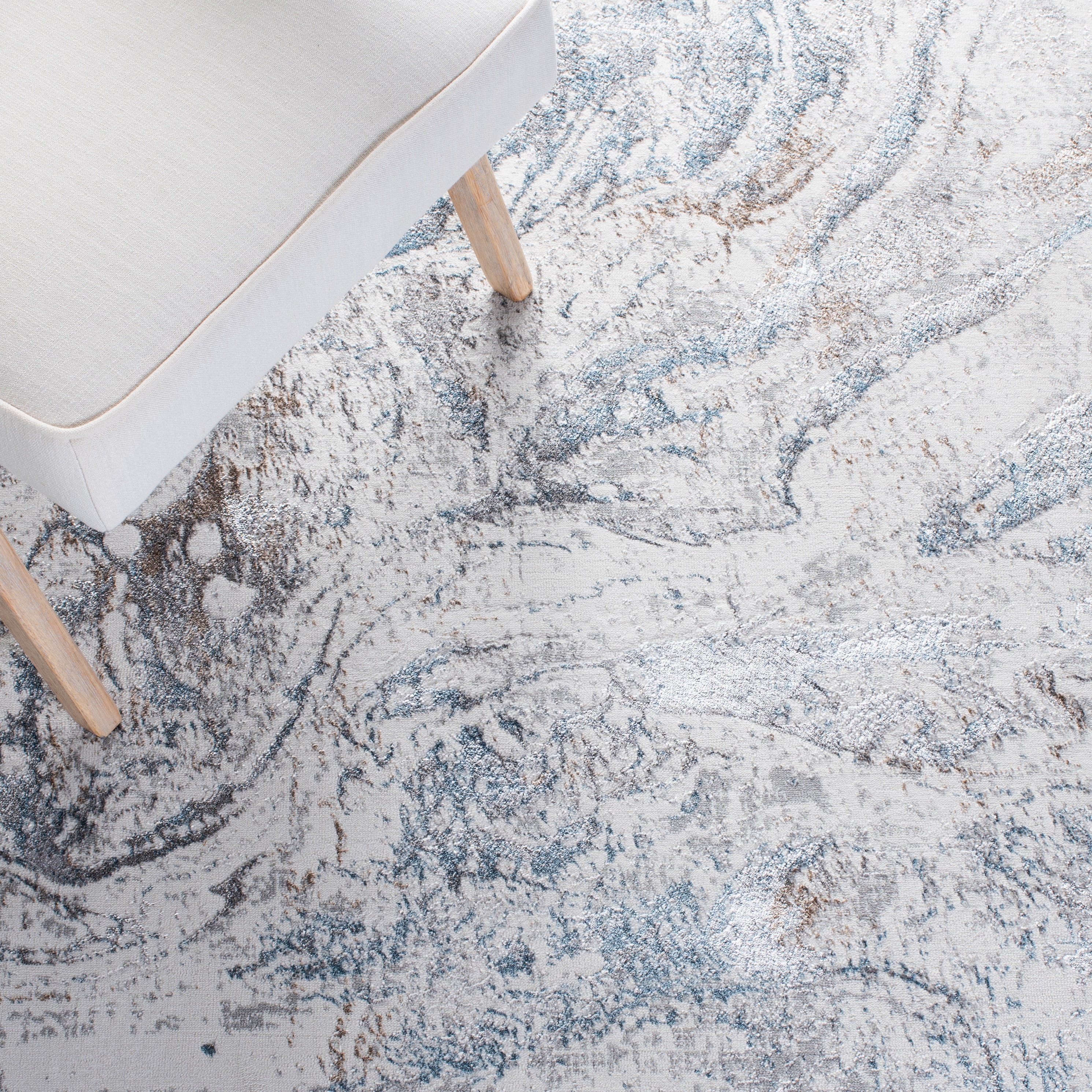 Ivory Abstract 9' x 12' Synthetic Easy Care Area Rug