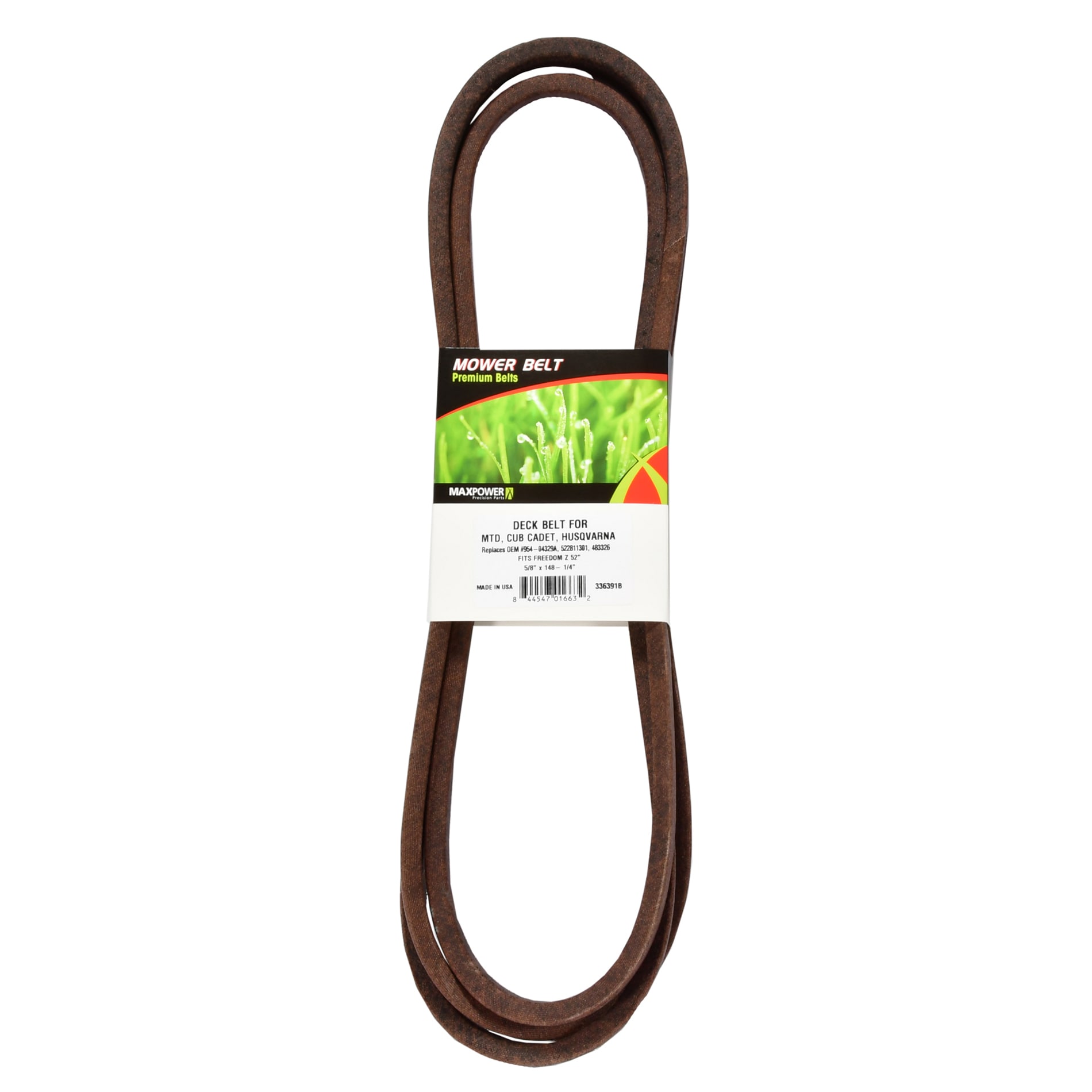 MaxPower 336391B 5/8-in x 148.25-in Deck Belt, for 52-in Multiple, Replaces OEM Part Number 954-04329a, 522811301, 954-04329a, 483326