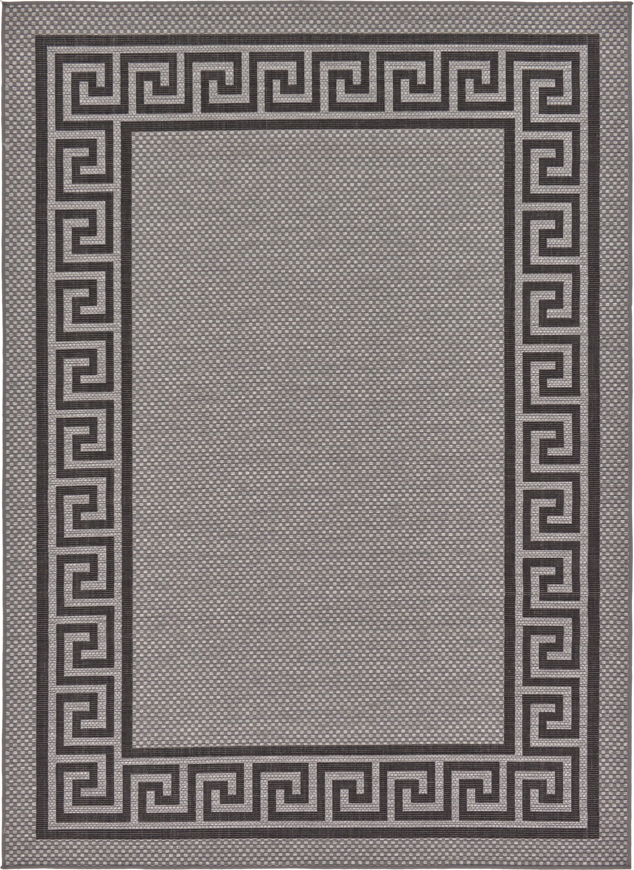 Unique Loom 3127233 Greek Key Outdoor 7 x 10 (ft) Loomed Polypropylene Gray/Black Rectangular Indoor/Outdoor Geometric Area rug