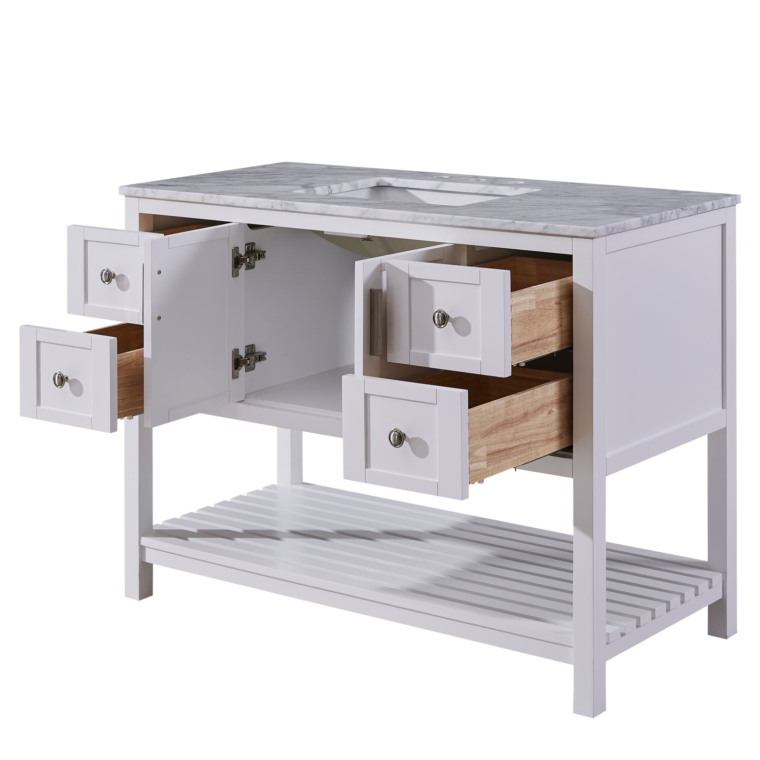 Silkroad Exclusive 48 In White Undermount Single Sink Bathroom Vanity With Carrara White Natural