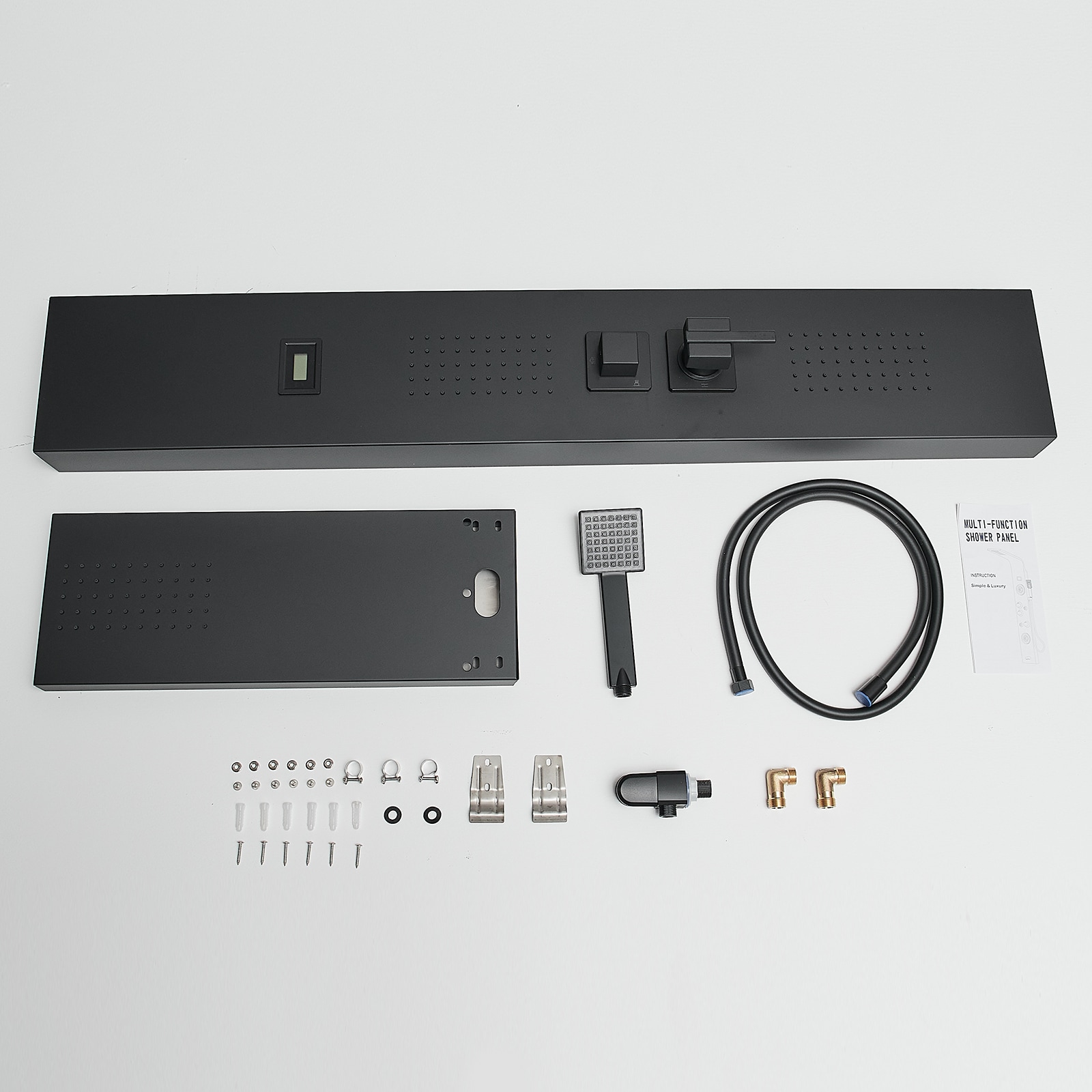 Matte Black 4-Jet Rainfall Shower Panel System with LED Light