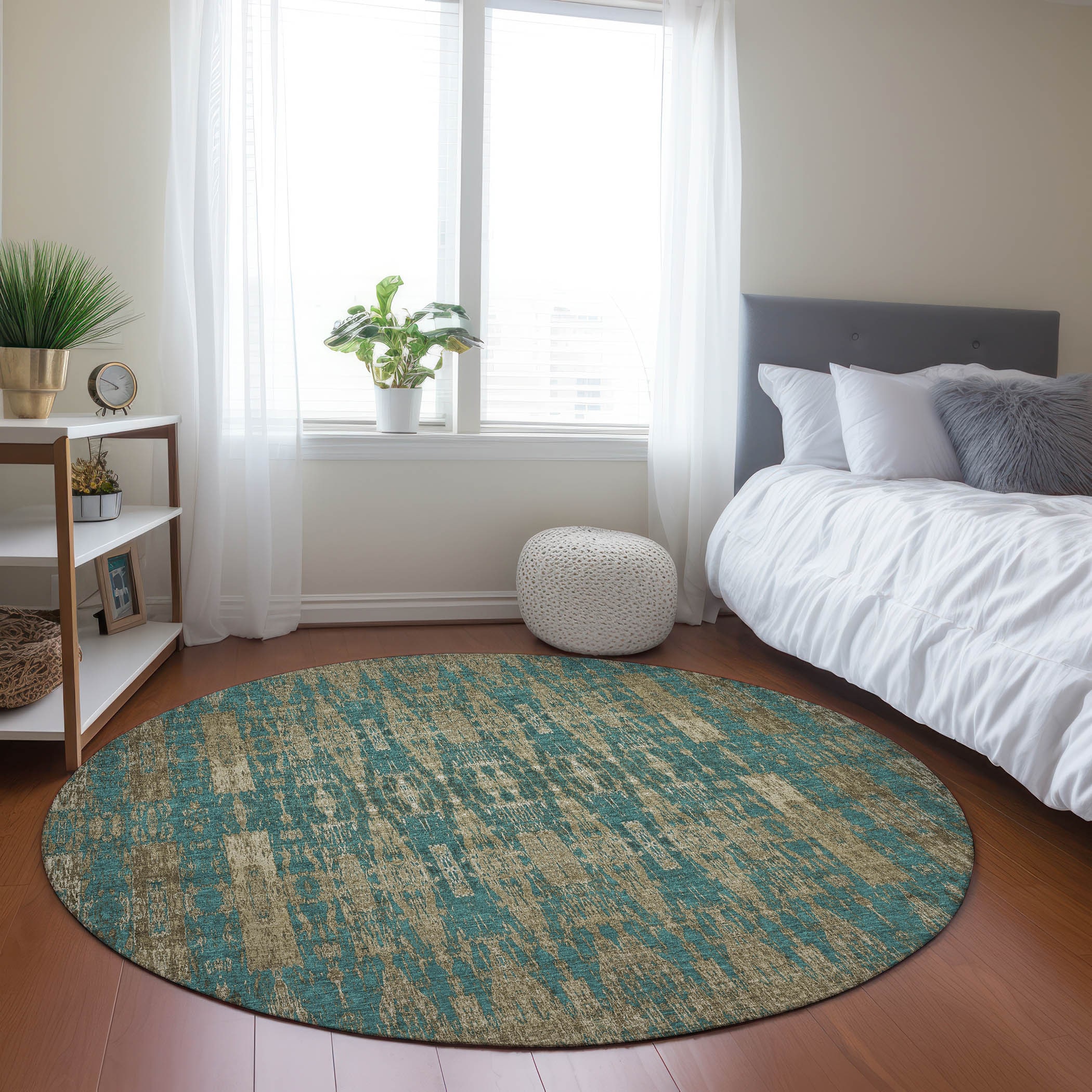 Addison Rugs ACN580TE8RO Chantille ACN580TE 8 x 8 (ft) Polyester Teal Round Indoor/Outdoor Geometric Machine washable Area rug