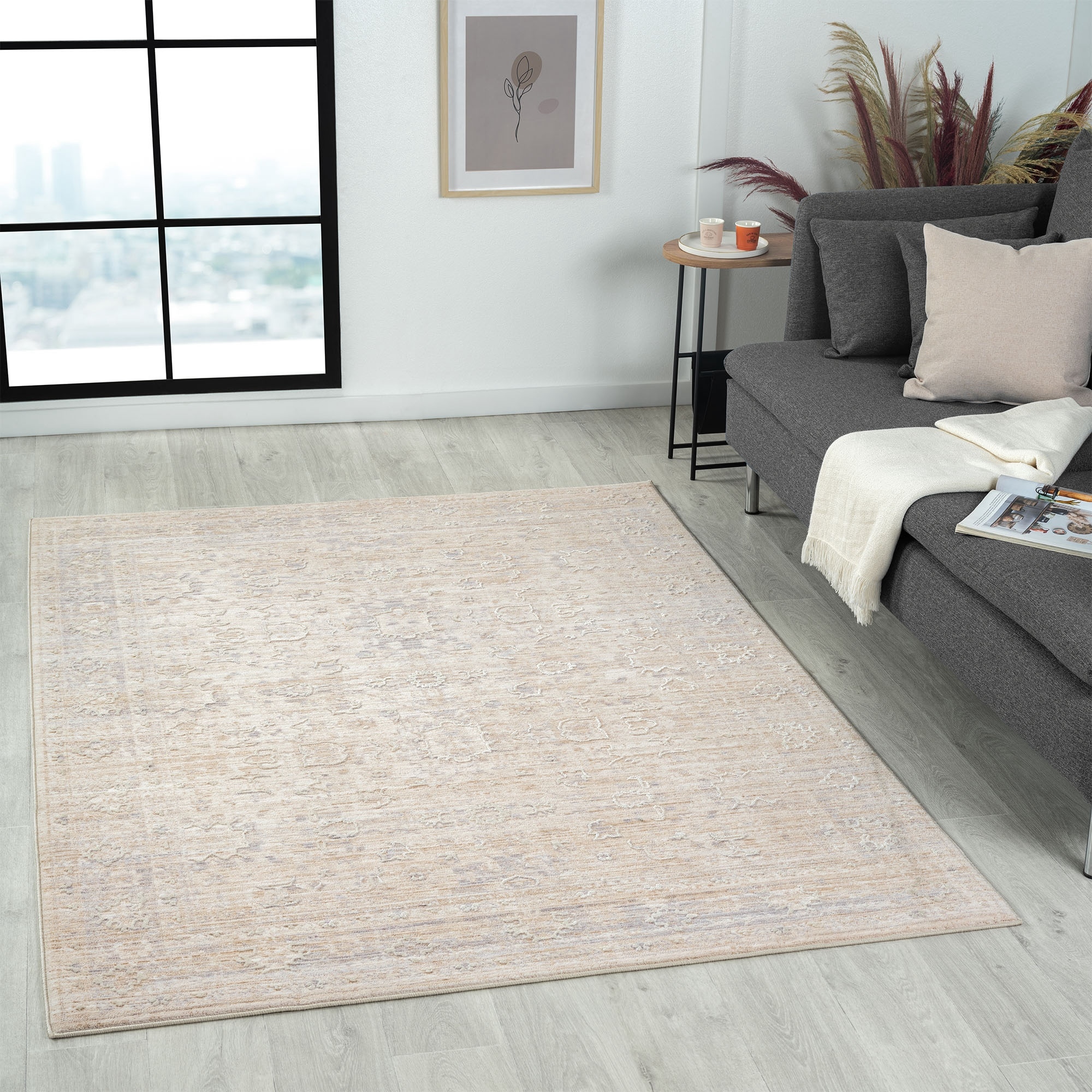 LR Home 1027A1590304J8 5 x 8 (ft) Loomed Polyester Gray Rectangular Indoor Border Persian Area rug