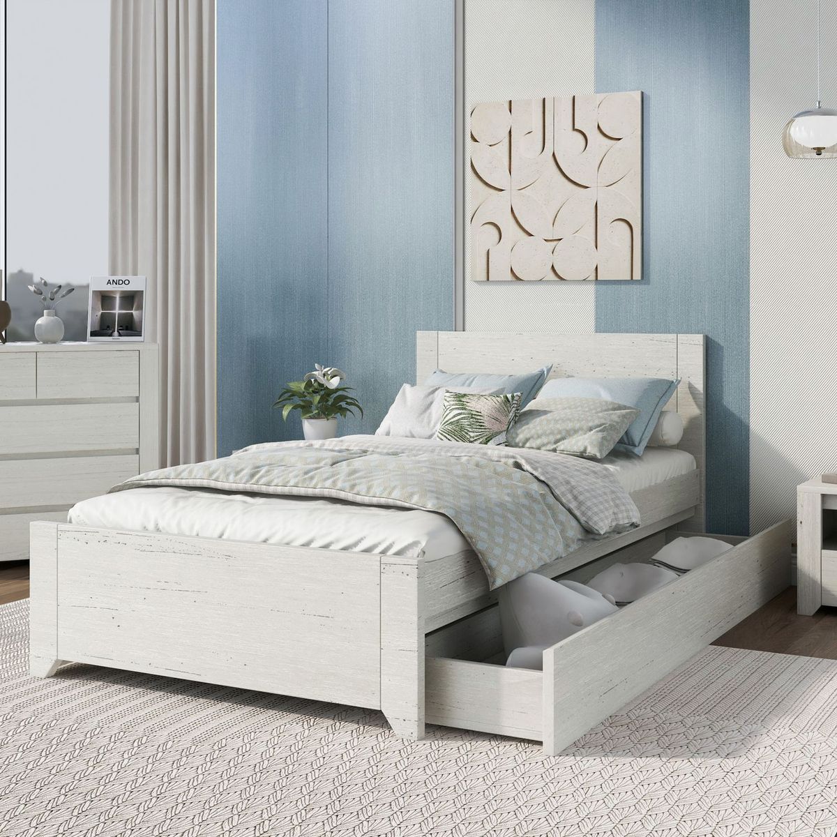 JASMODER Off White Bedroom Set at