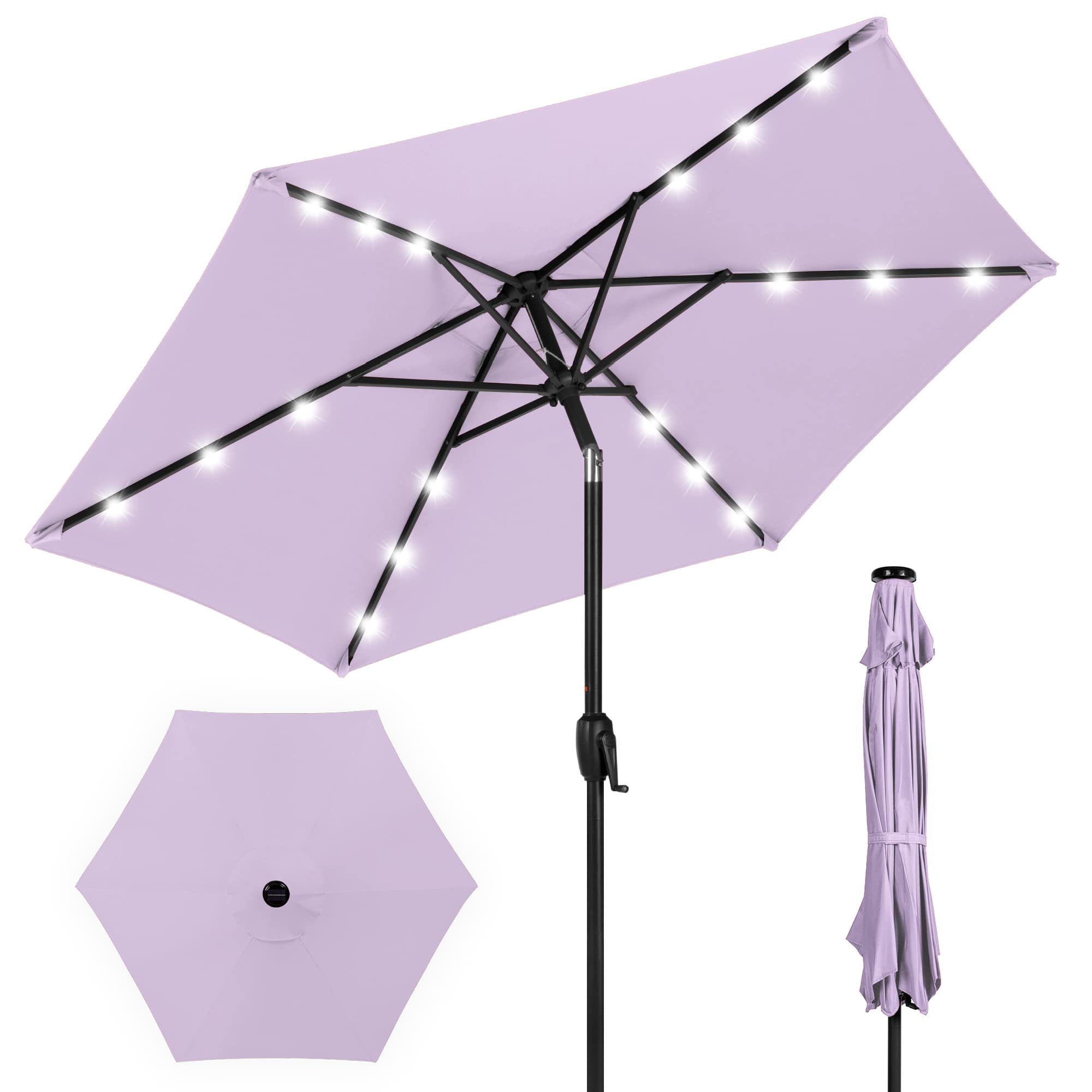 Best Choice Products SKY7738 7.5ft Outdoor Solar Patio Umbrella for Deck Pool w/ Tilt Crank LED Lights - Lavender