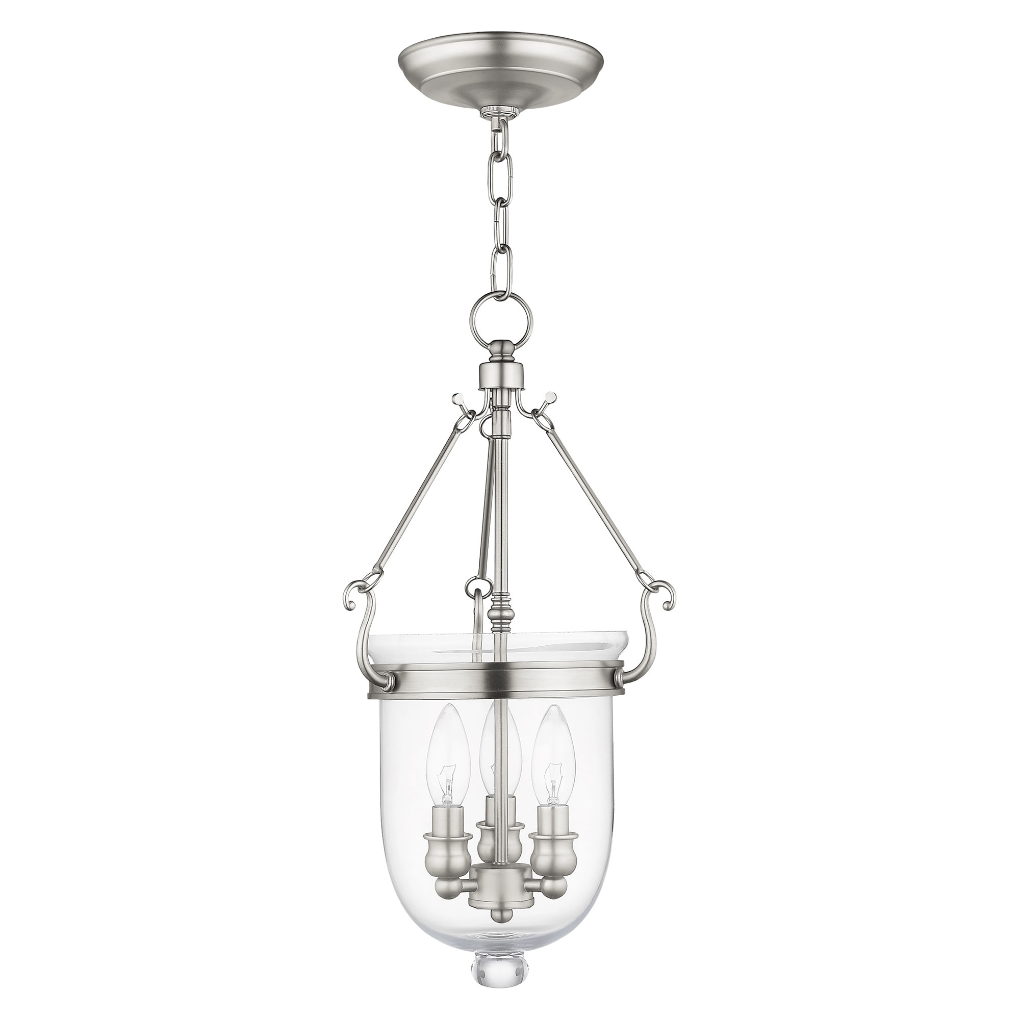Elegant Brushed Nickel 3-Light Indoor/Outdoor Glass Jar Chandelier