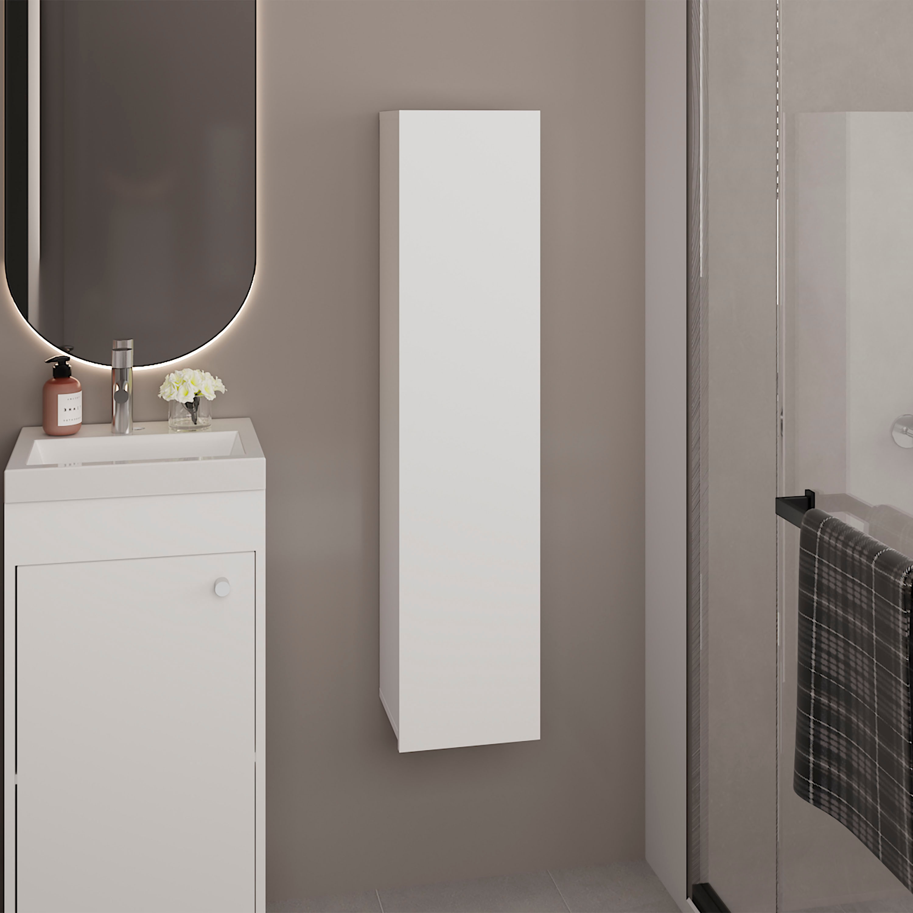 LOVMOR  8.5-in x 9.8-in x 43.3-in White Bathroom Wall Cabinet with Single Door Wall Mounted Storage for Small Space