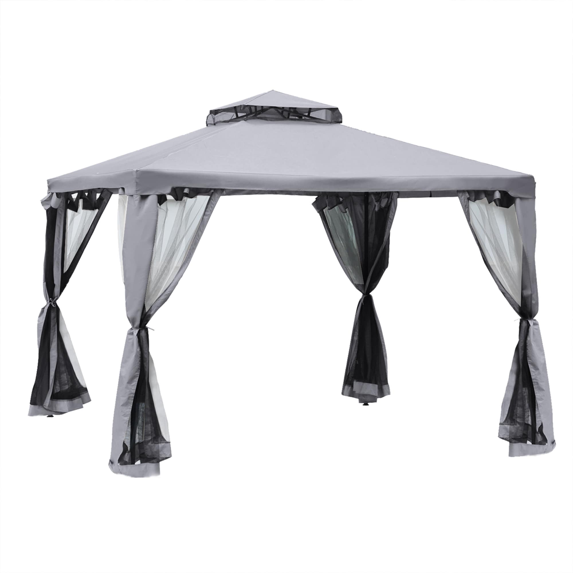 Forclover HYFE-3907BE 9.6-Feet x 9.6-Feet Gazebo Square Gray Metal PVC coated polyester Roof Pop-up Gazebo with Screen Included