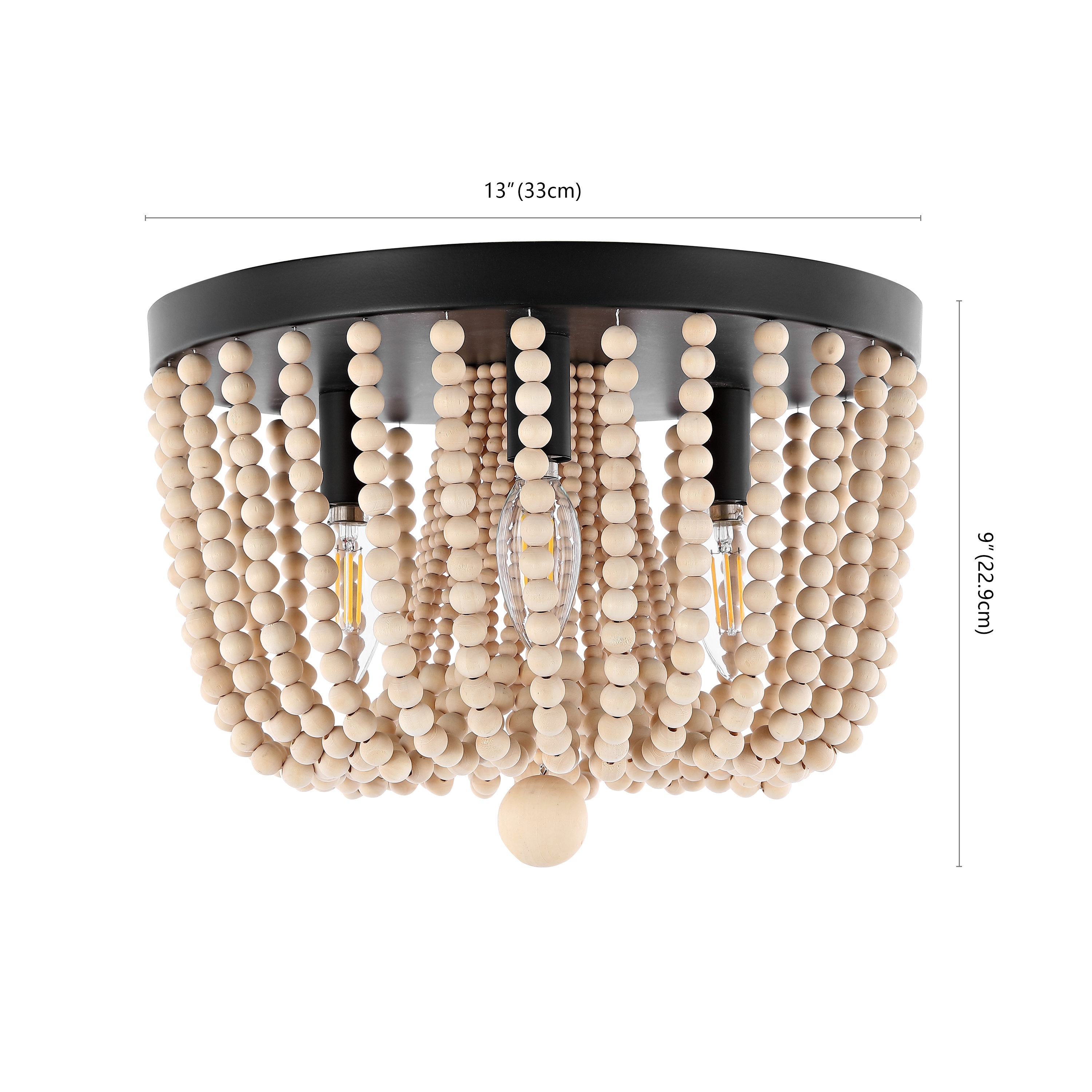 Bronze Bohemian Iron and Wood Bead LED Flush Mount Light