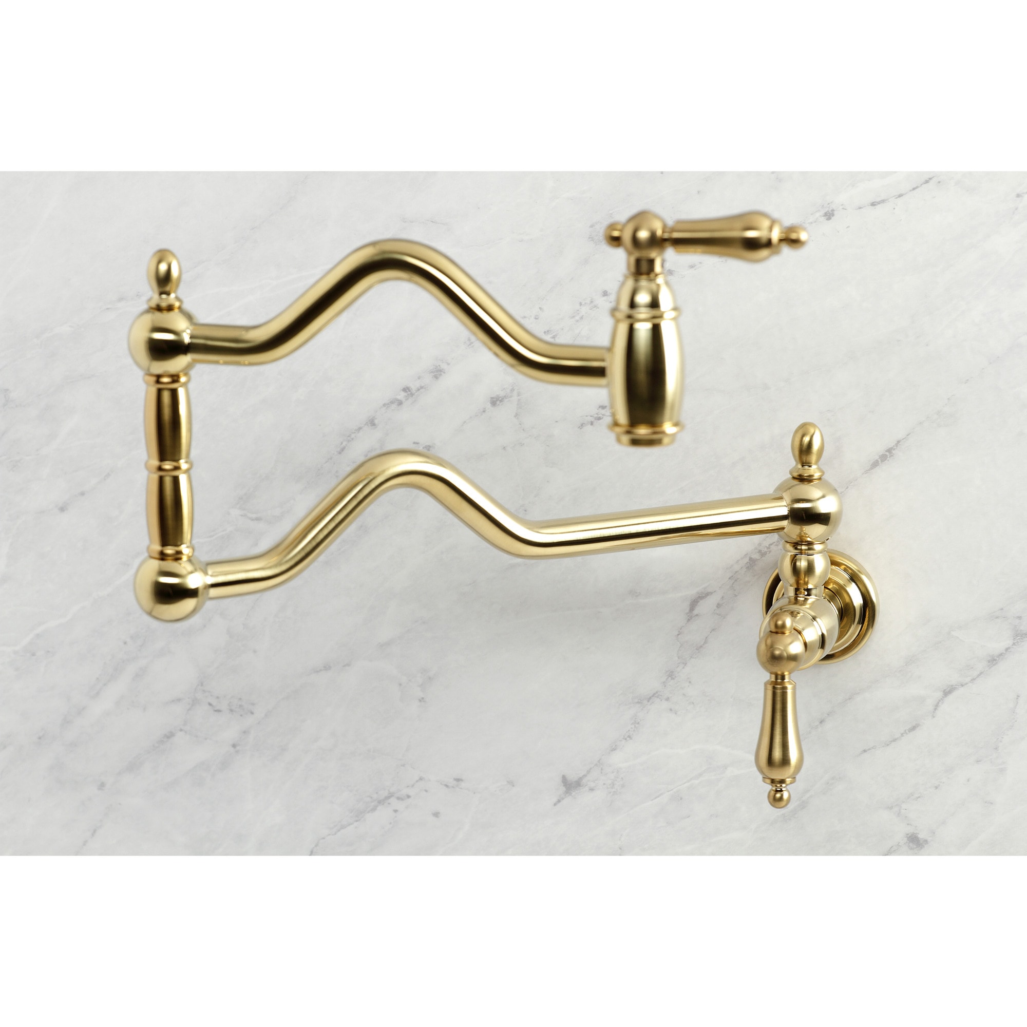 Kingston Brass WLKS2107AL Heritage Brushed brass Double Handle Wall-mount Pot Filler Kitchen Faucet with Sprayer