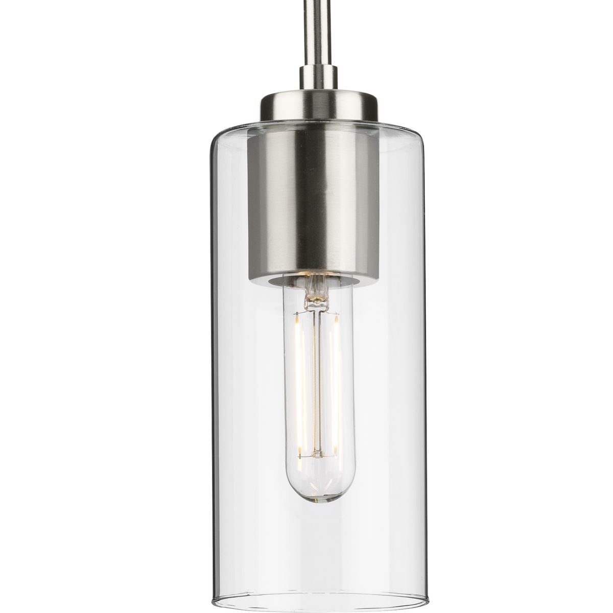 Progress Lighting 3-Light Brushed Nickel Transitional Clear Glass Cylinder Small Hanging Pendant Light