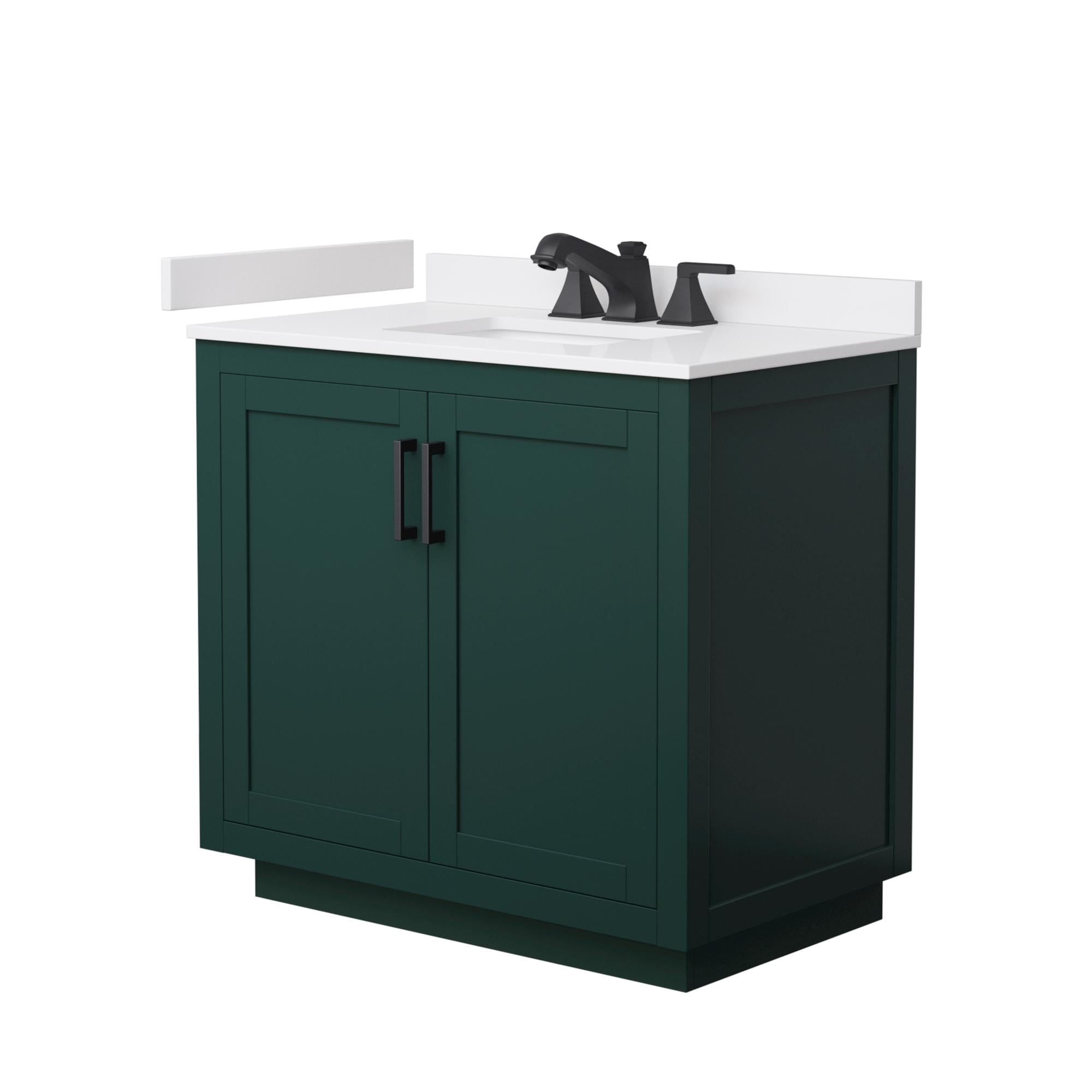 Wyndham Collection WCF292936SGKWCUS3MXX Miranda 36-in Green with Matte Black Trim Undermount Single Sink Bathroom Vanity with White Cultured Marble Cultured Marble Top