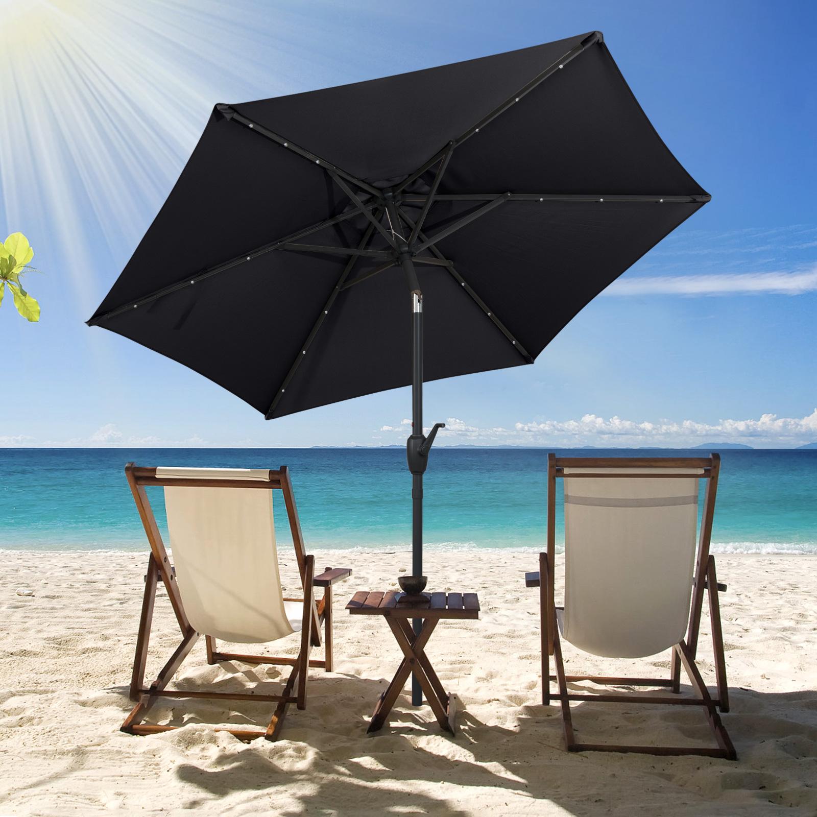 BABOOM - 7.5 Feet Solar Powered Patio Umbrella with 18 LED Lights and Crank Handle