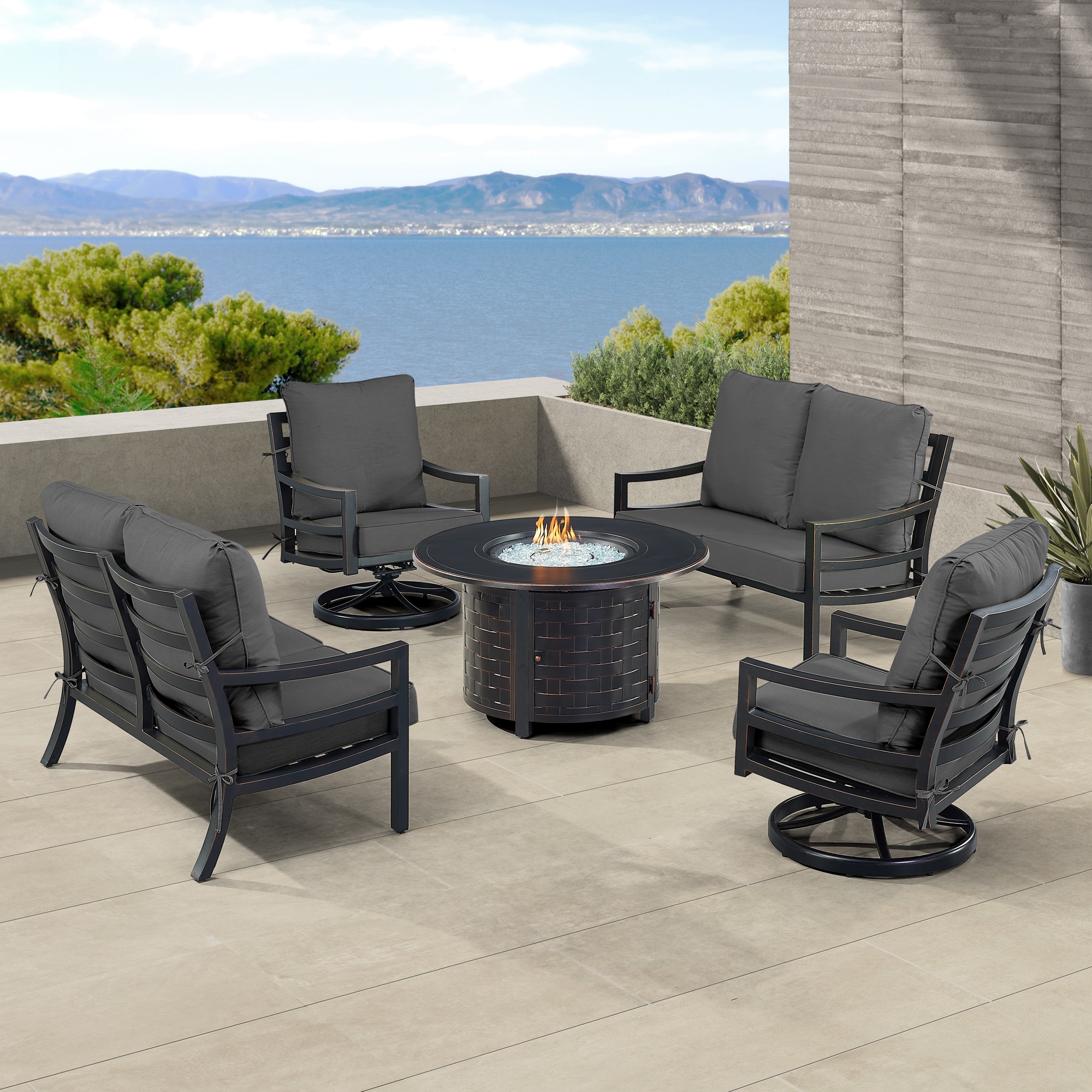 Oakland Living HUDSON2LS2CHRICOBKCU 19-Piece Patio Conversation Set with Black Cushions