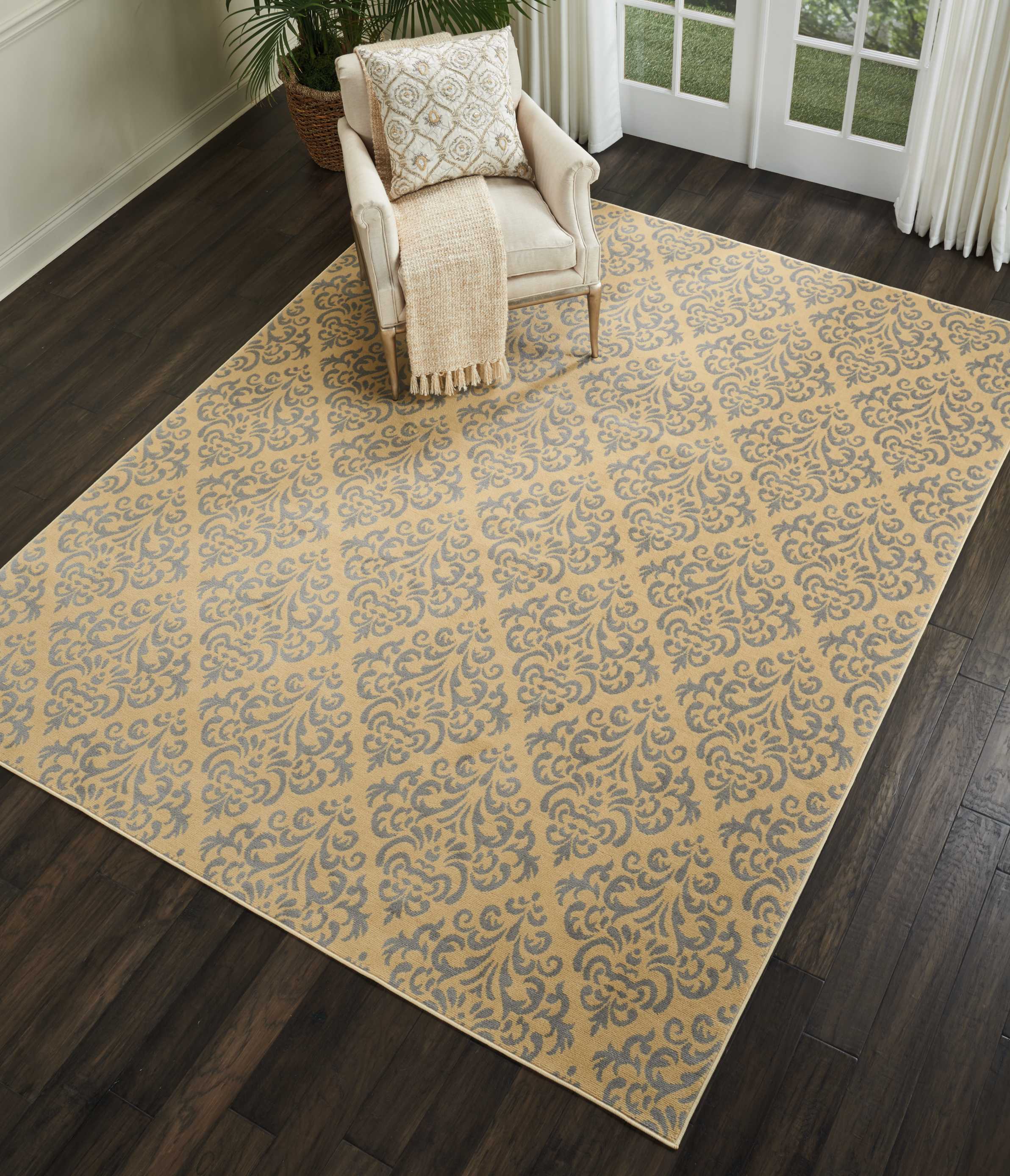 Nourison 99446394927 Grafix 8 x 10 (ft) Loomed Polypropylene Cream Rectangular Indoor Damask Area rug