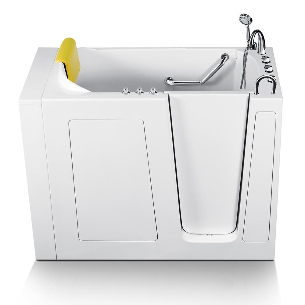 Energy Tubs ET-D2852-KX-RWS 28-in x 51-in White Gelcoat/Fiberglass Walk-In Soaking Bathtub with Faucet, Hand Shower and Drain (Right Drain)