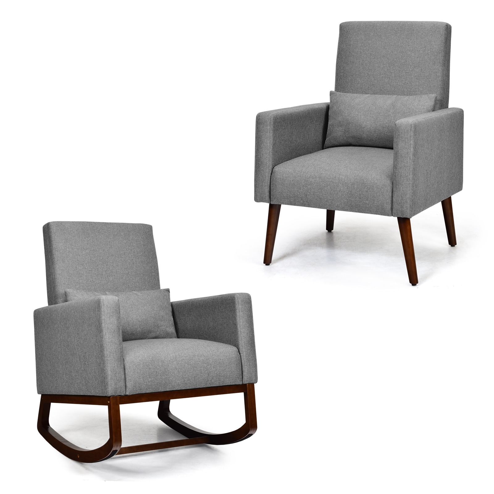 LIVIZA INS-65825GR Modern Gray Linen Swivel Rocking Chair