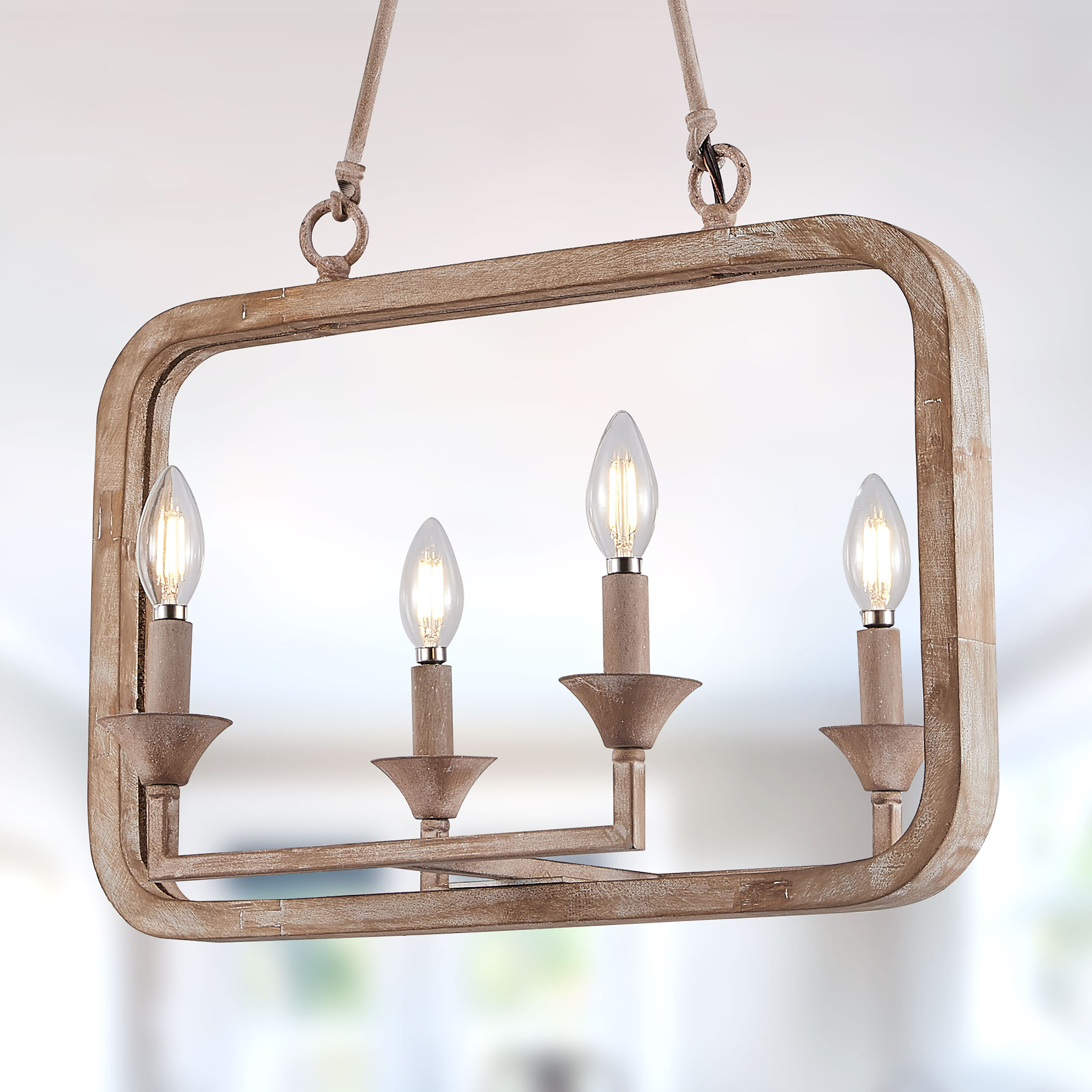 Weathered Wood Brushed Brown Farmhouse Chandelier with Adjustable Height
