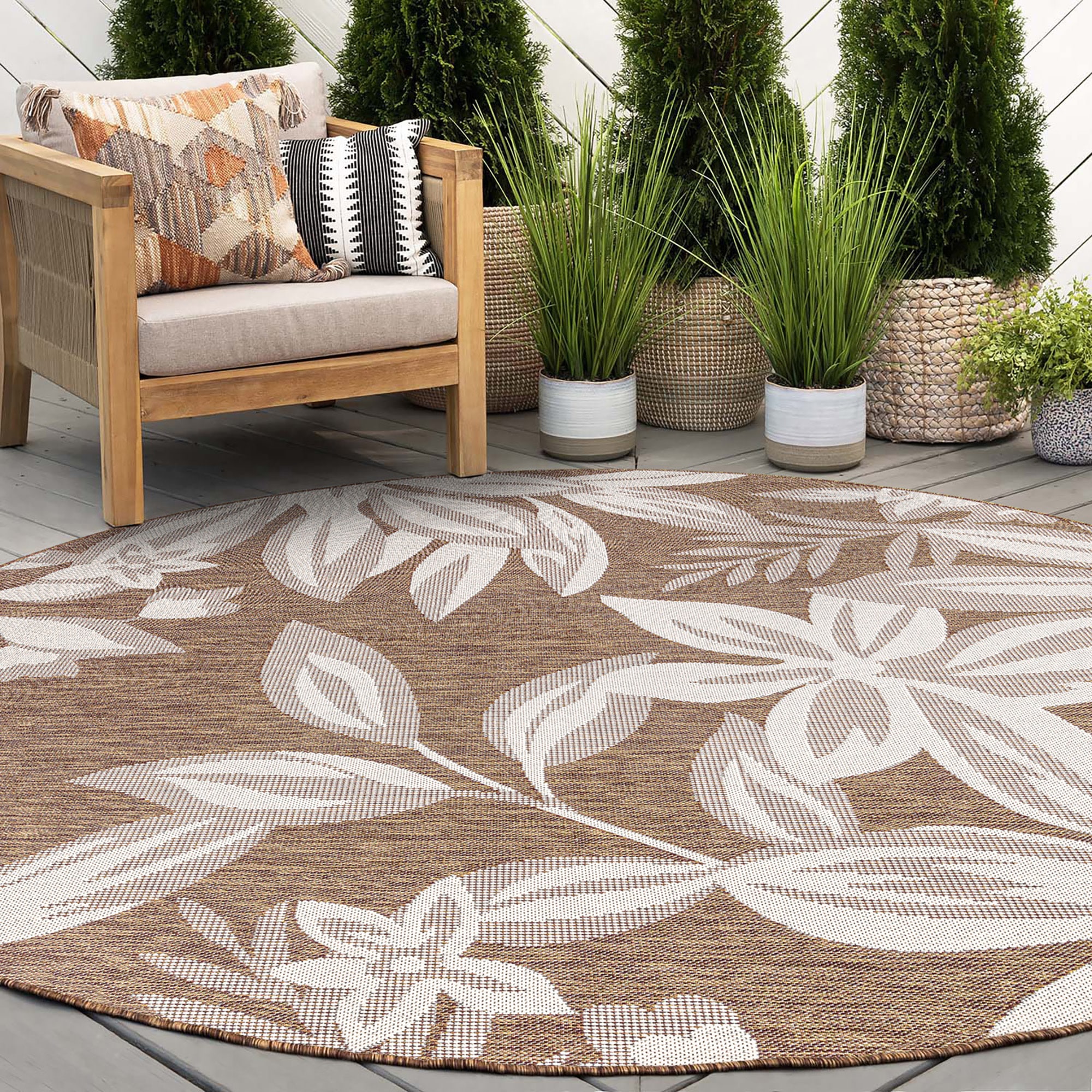 Tayse ECO1703 8RND Eco 8 x 8 (ft) Flatweave Polypropylene Brown Round Indoor/Outdoor Area rug