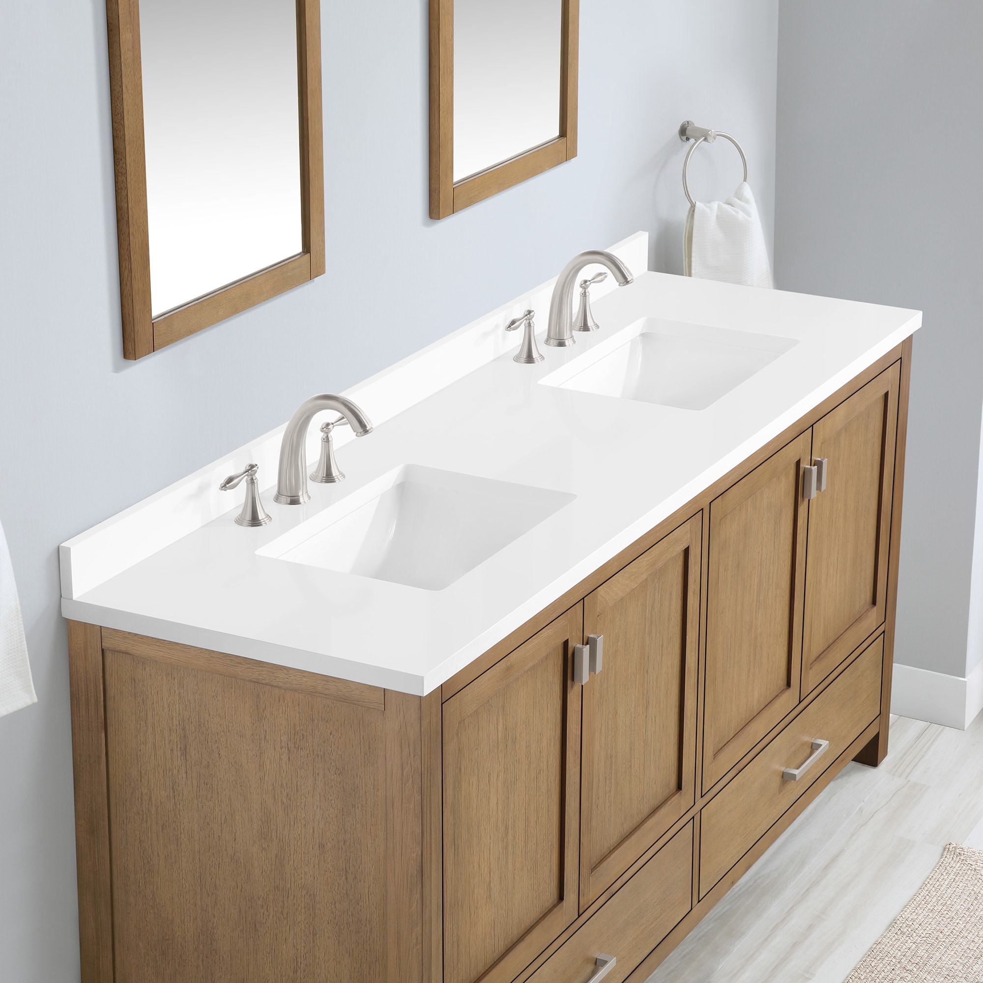 allen + roth Ronald 72-in Almond Toffee Undermount Double Sink Bathroom  Vanity with White Engineered Stone Top in Brown