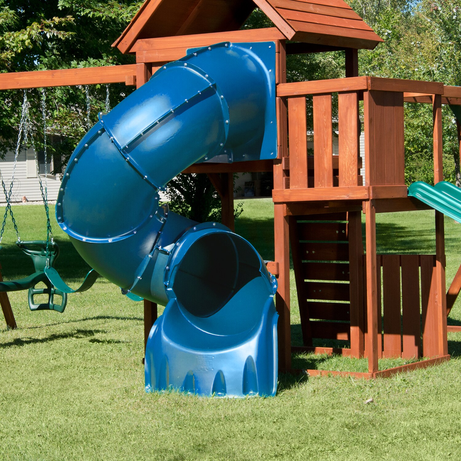 Swing N Slide 5 ft Turbo Tube Slide Blue Residential Slide for 2 10 Year Olds Easy Assembly Mounts to 5 ft Deck Height in the Slides department at Lowes