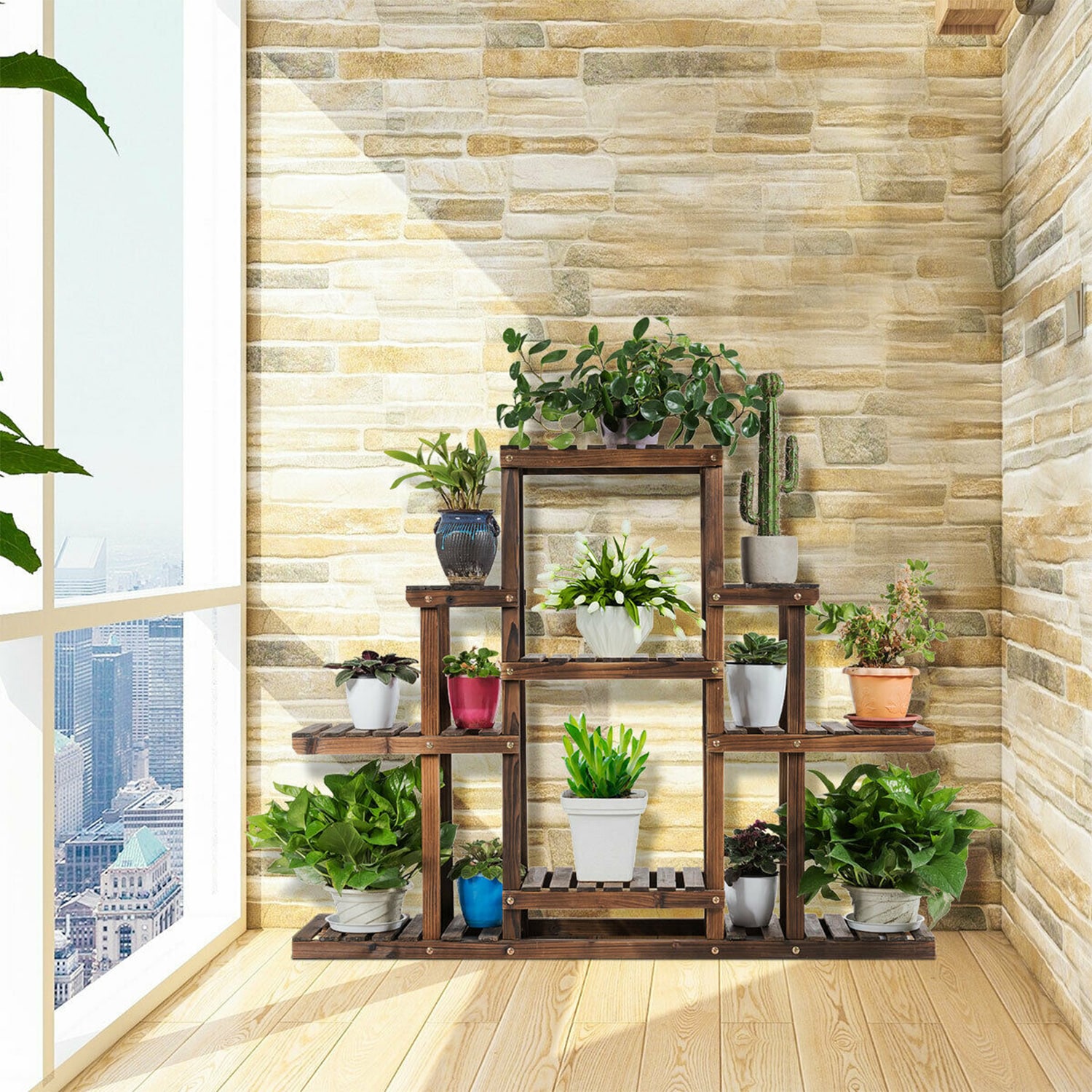 WELLFOR 38-in H x 47.5-in W Brown Indoor/Outdoor Novelty Wood Plant ...