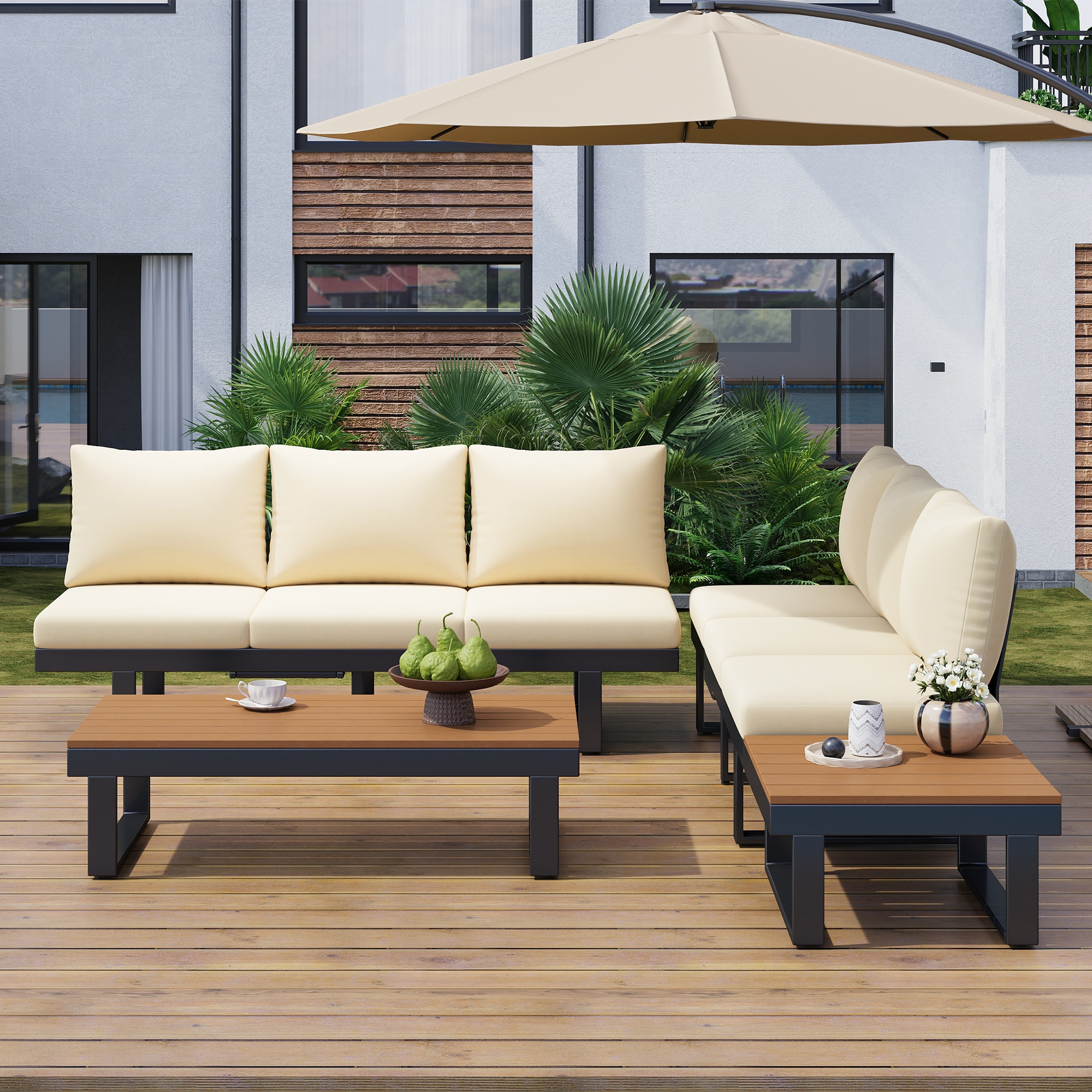 Dimakai DK-US-75AAA 4 -Piece 2 Patio Sofa Conversation Set with Beige Cushions