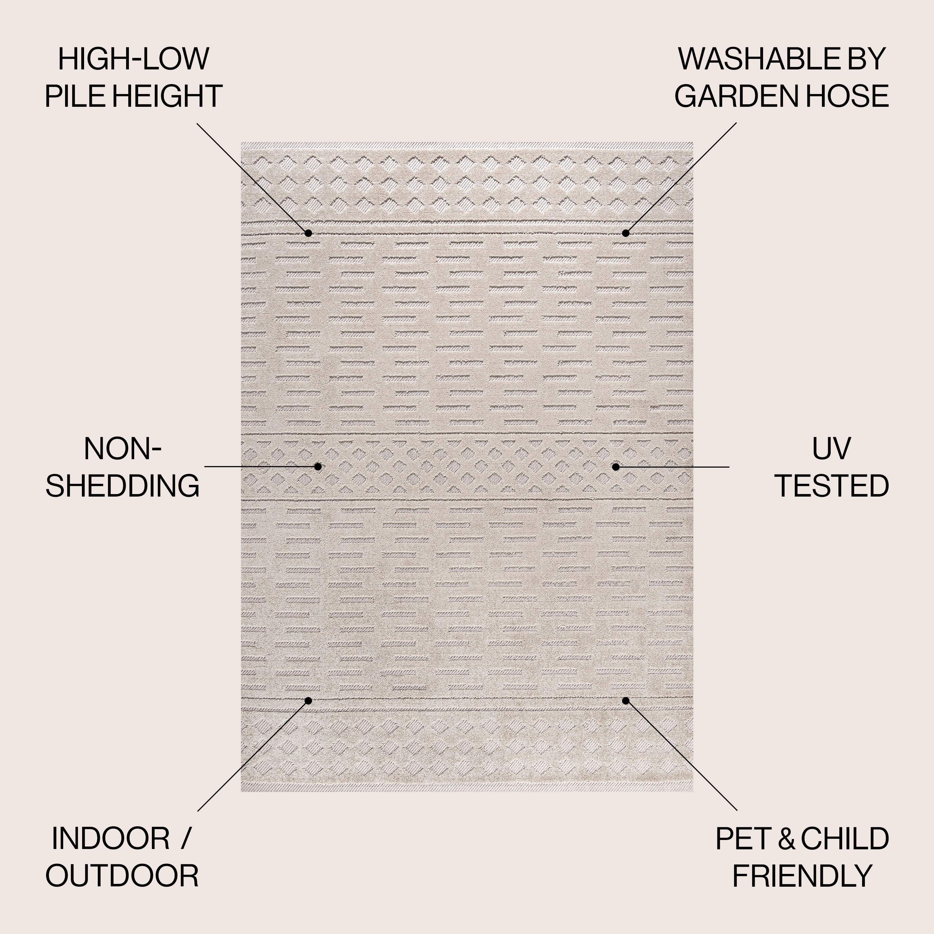 Ivory Geometric High-Low Pile Indoor/Outdoor Area Rug